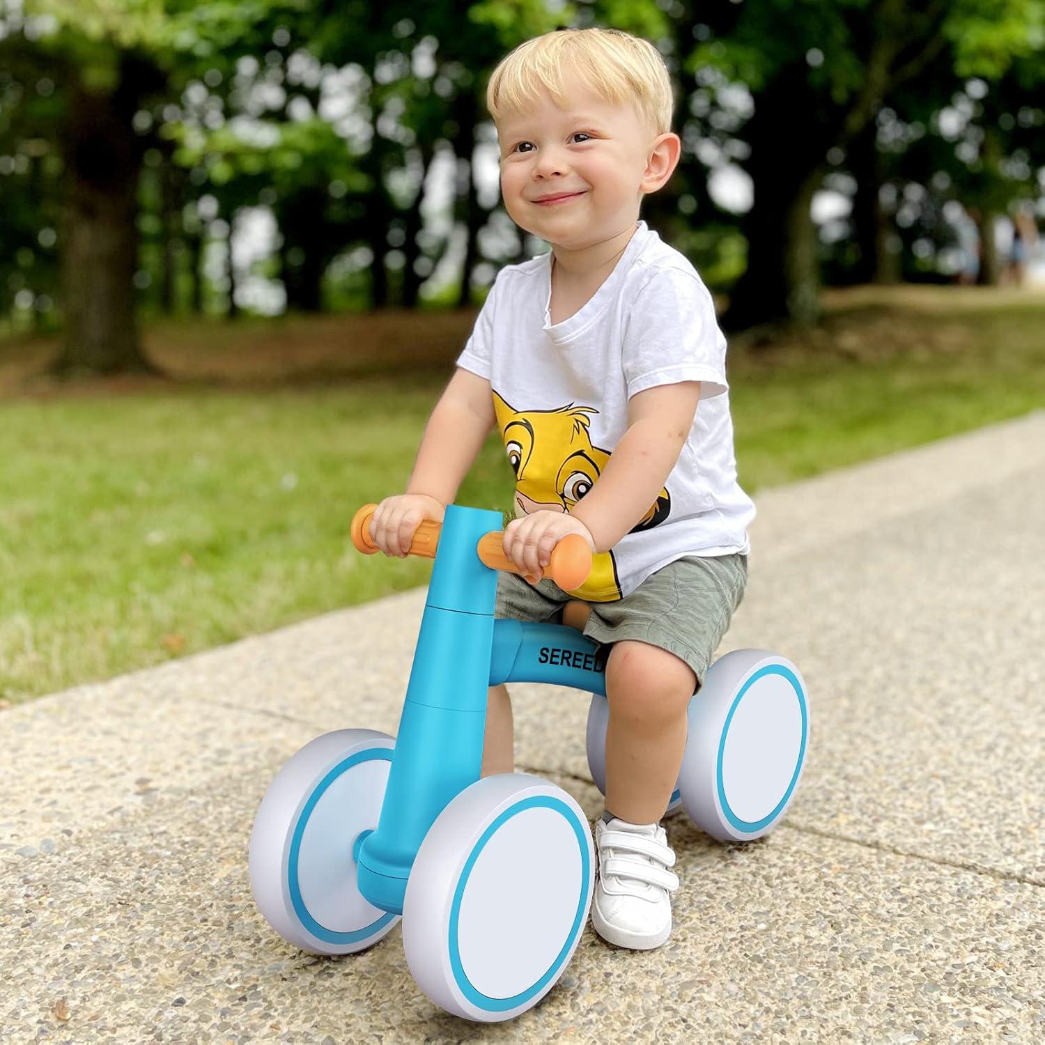 imageSEREED Baby Balance Bike for 1 Year Old Boys Girls 1224 Month Toddler Balance Bike 4 Wheels Toddler First Bike First Birthday GiftsBlue