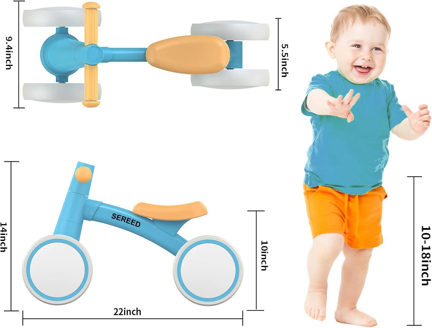imageSEREED Baby Balance Bike for 1 Year Old Boys Girls 1224 Month Toddler Balance Bike 4 Wheels Toddler First Bike First Birthday GiftsBlue