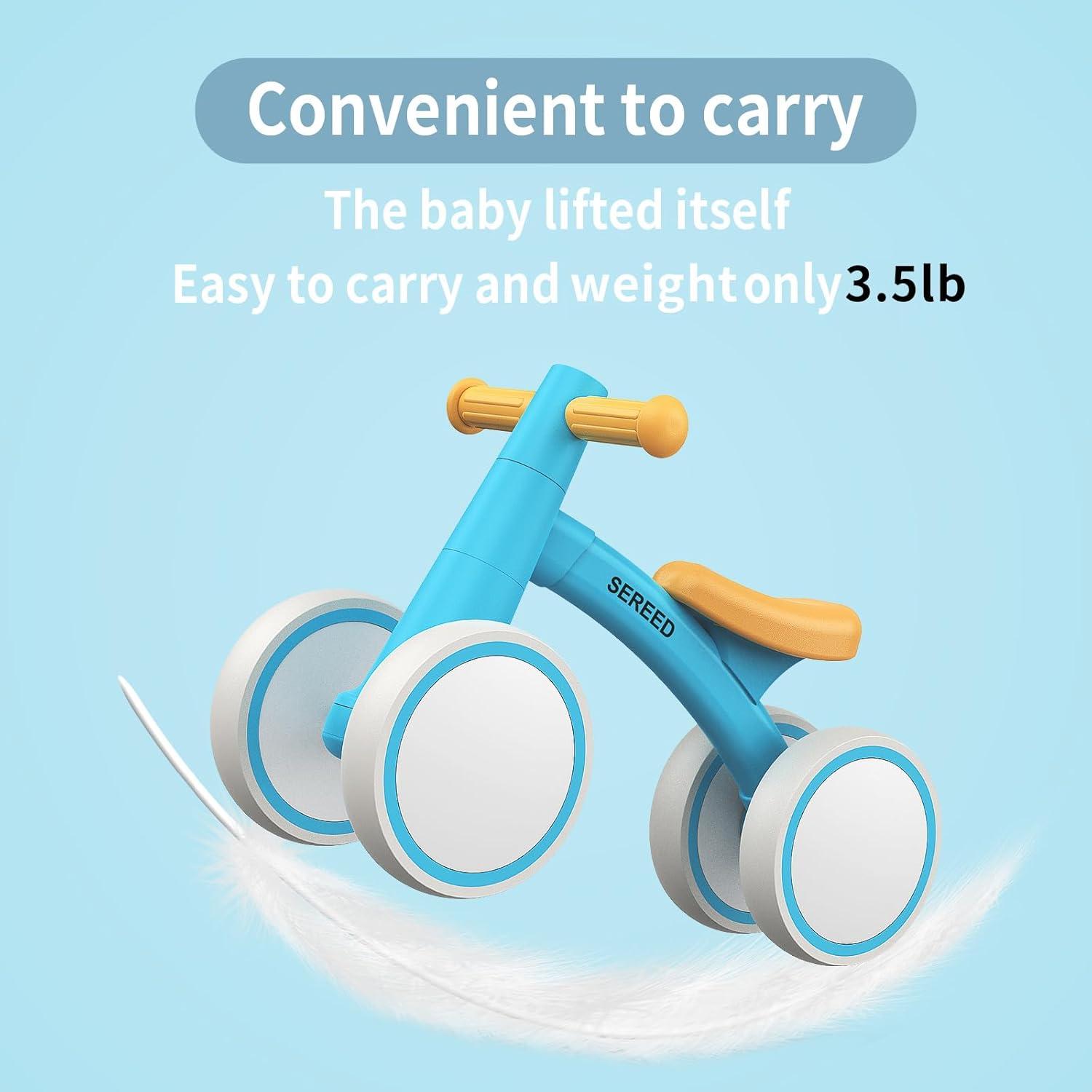 imageSEREED Baby Balance Bike for 1 Year Old Boys Girls 1224 Month Toddler Balance Bike 4 Wheels Toddler First Bike First Birthday GiftsBlue