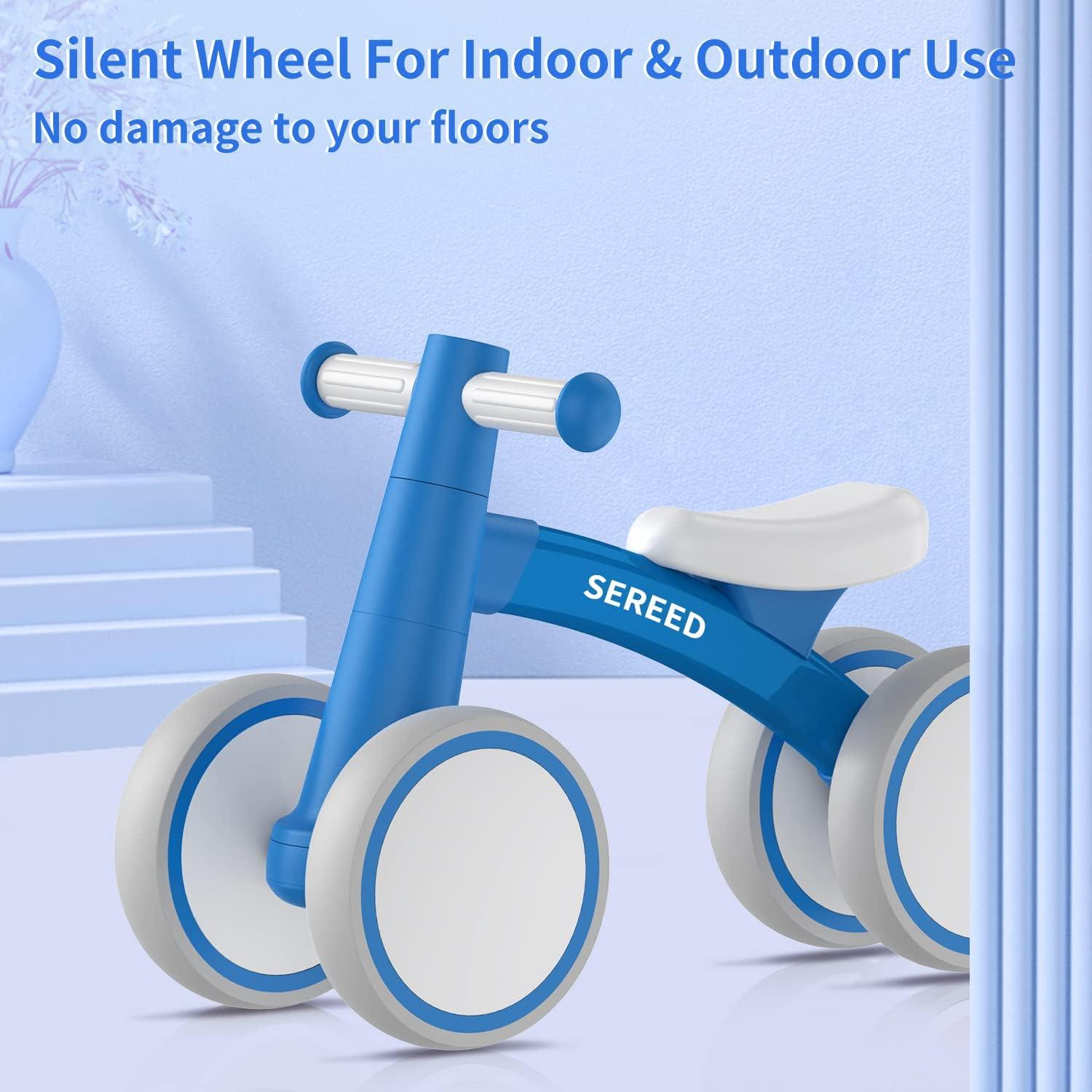 imageSEREED Baby Balance Bike for 1 Year Old Boys Girls 1224 Month Toddler Balance Bike 4 Wheels Toddler First Bike First Birthday GiftsBlue New