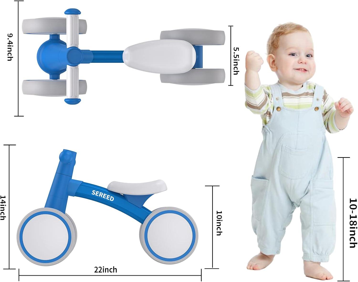 imageSEREED Baby Balance Bike for 1 Year Old Boys Girls 1224 Month Toddler Balance Bike 4 Wheels Toddler First Bike First Birthday GiftsBlue New