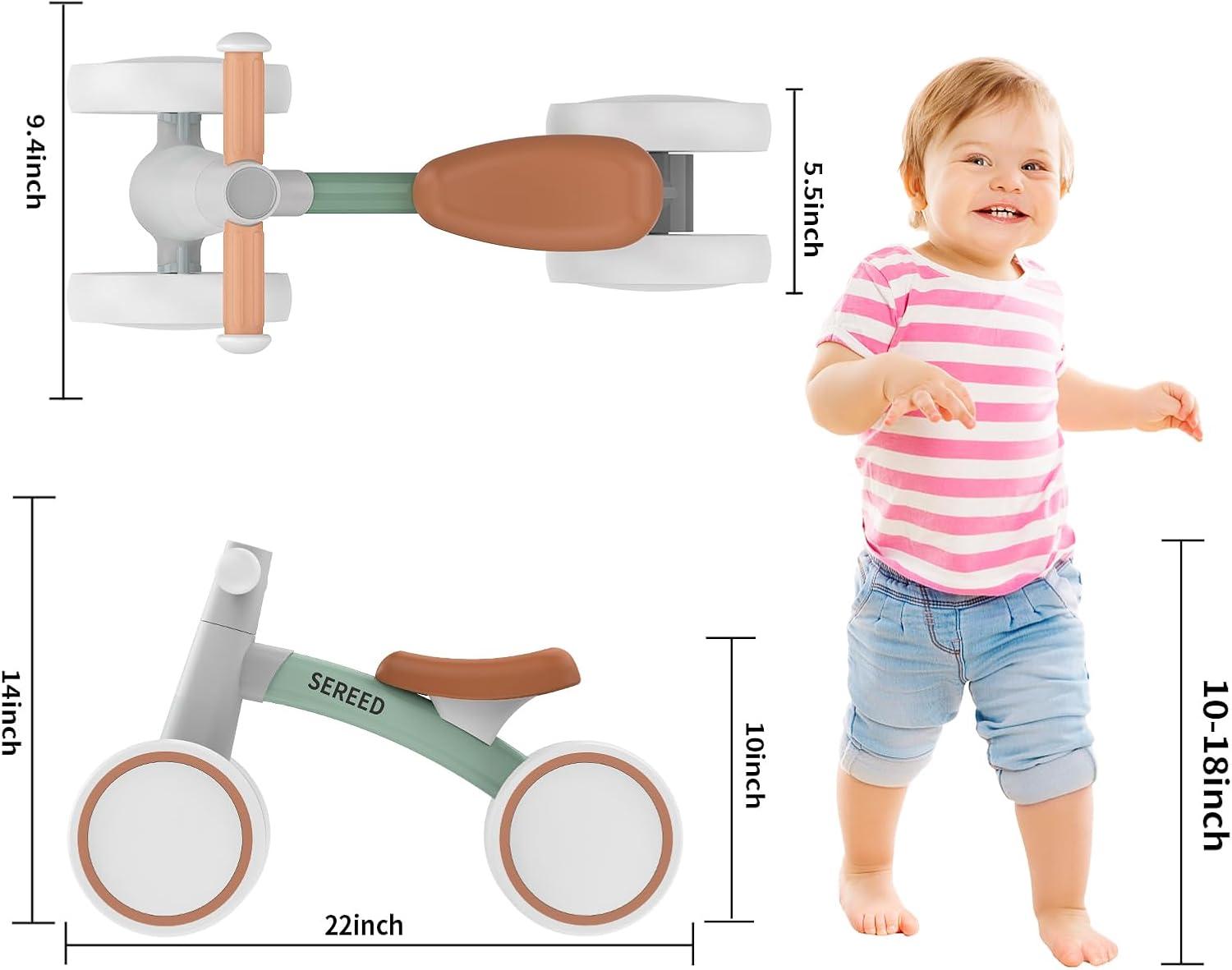 imageSEREED Baby Balance Bike for 1 Year Old Boys Girls 1224 Month Toddler Balance Bike 4 Wheels Toddler First Bike First Birthday GiftsGreen