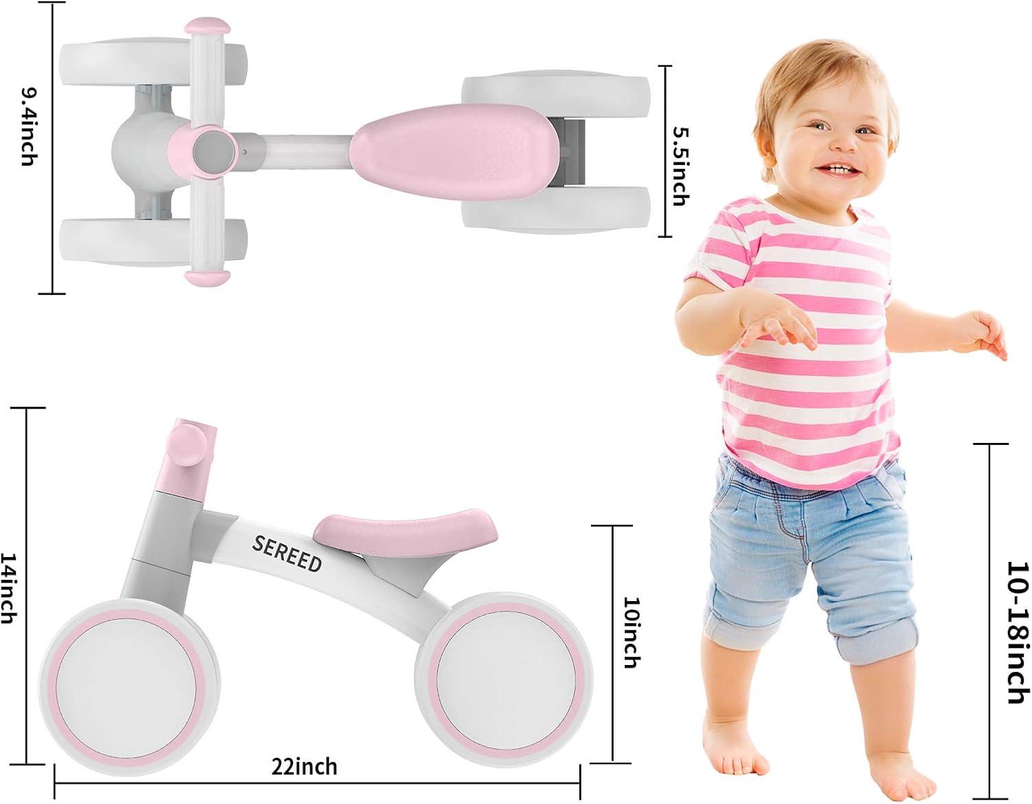 imageSEREED Baby Balance Bike for 1 Year Old Boys Girls 1224 Month Toddler Balance Bike 4 Wheels Toddler First Bike First Birthday GiftsPink