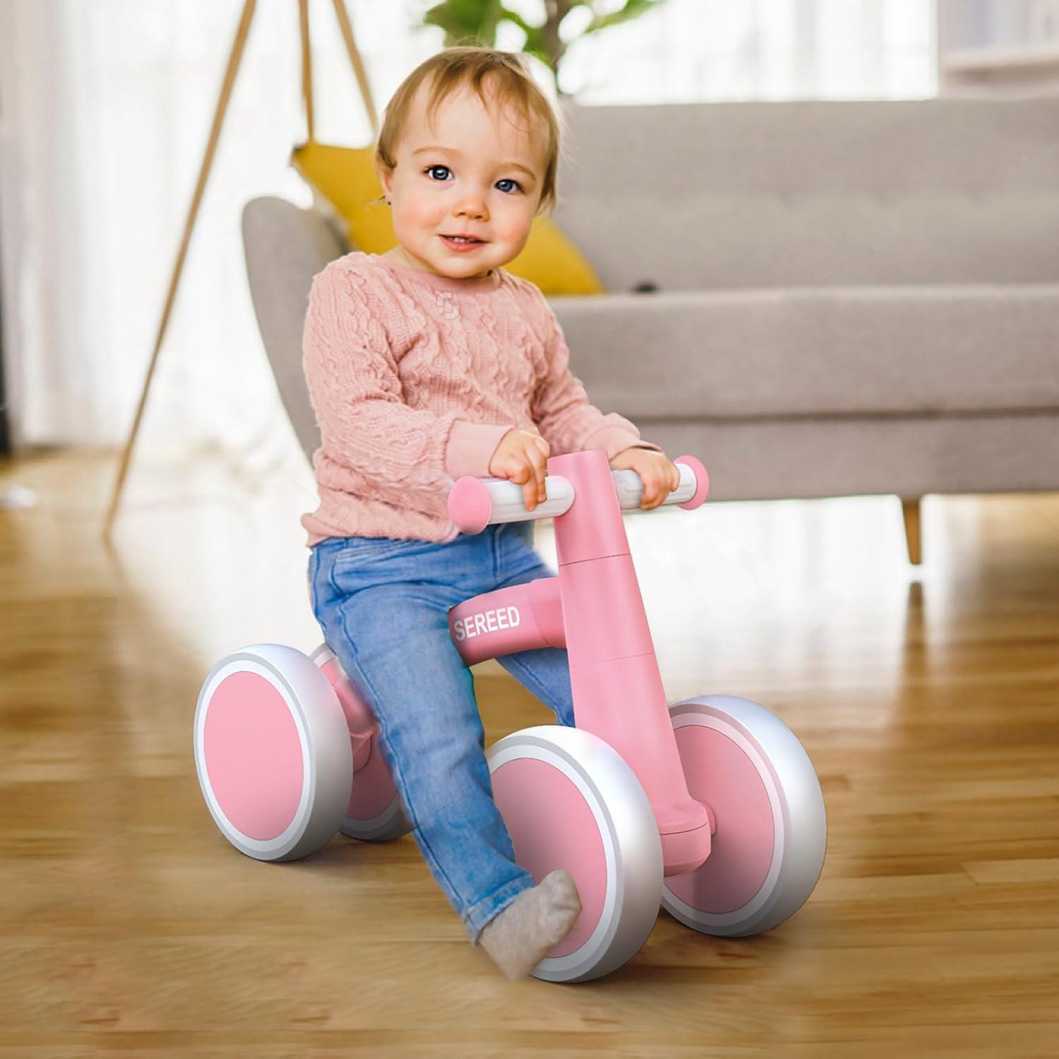 imageSEREED Baby Balance Bike for 1 Year Old Boys Girls 1224 Month Toddler Balance Bike 4 Wheels Toddler First Bike First Birthday GiftsPink New