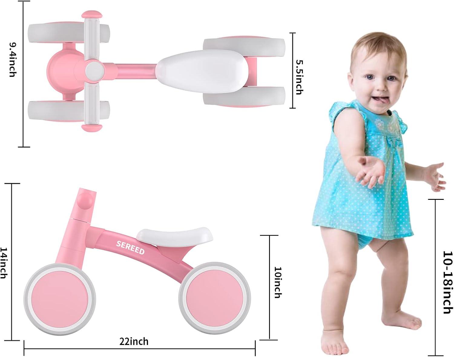 imageSEREED Baby Balance Bike for 1 Year Old Boys Girls 1224 Month Toddler Balance Bike 4 Wheels Toddler First Bike First Birthday GiftsPink New