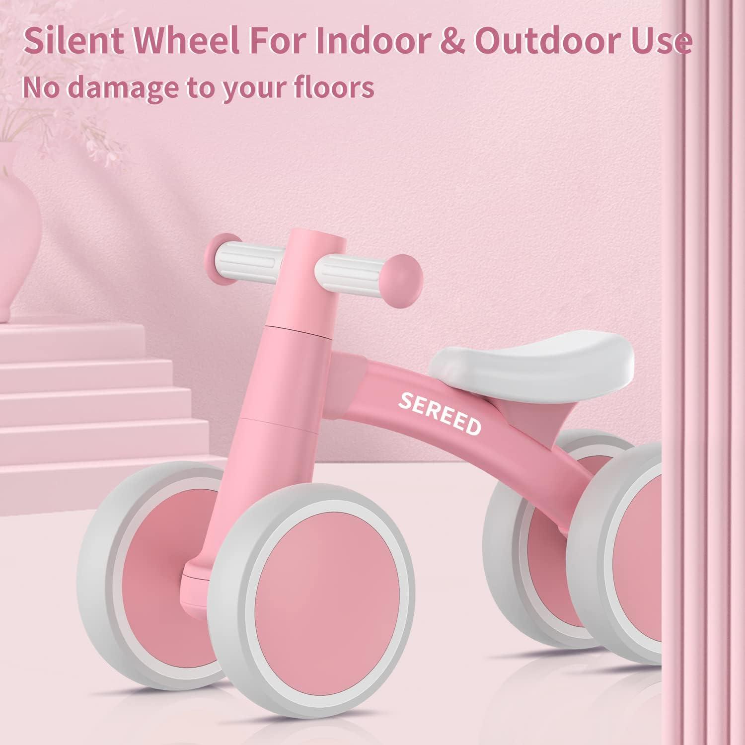 imageSEREED Baby Balance Bike for 1 Year Old Boys Girls 1224 Month Toddler Balance Bike 4 Wheels Toddler First Bike First Birthday GiftsPink New