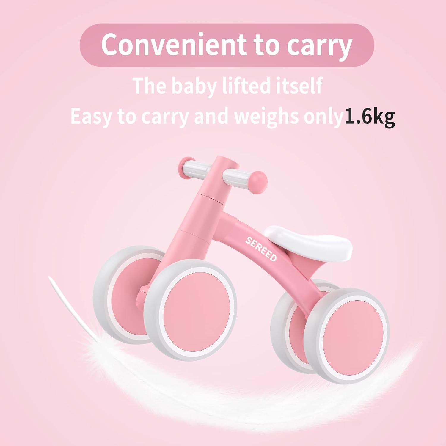 imageSEREED Baby Balance Bike for 1 Year Old Boys Girls 1224 Month Toddler Balance Bike 4 Wheels Toddler First Bike First Birthday GiftsPink New