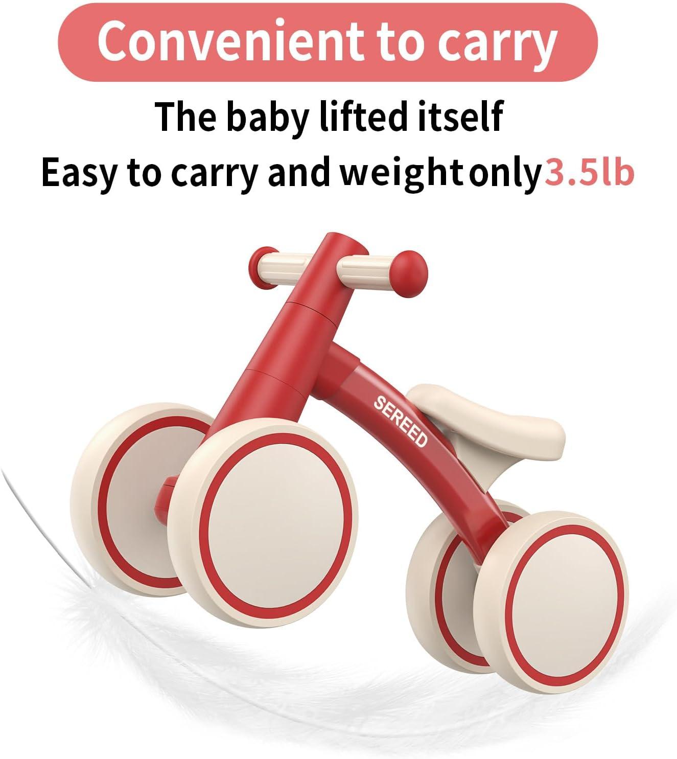 imageSEREED Baby Balance Bike for 1 Year Old Boys Girls 1224 Month Toddler Balance Bike 4 Wheels Toddler First Bike First Birthday GiftsRed