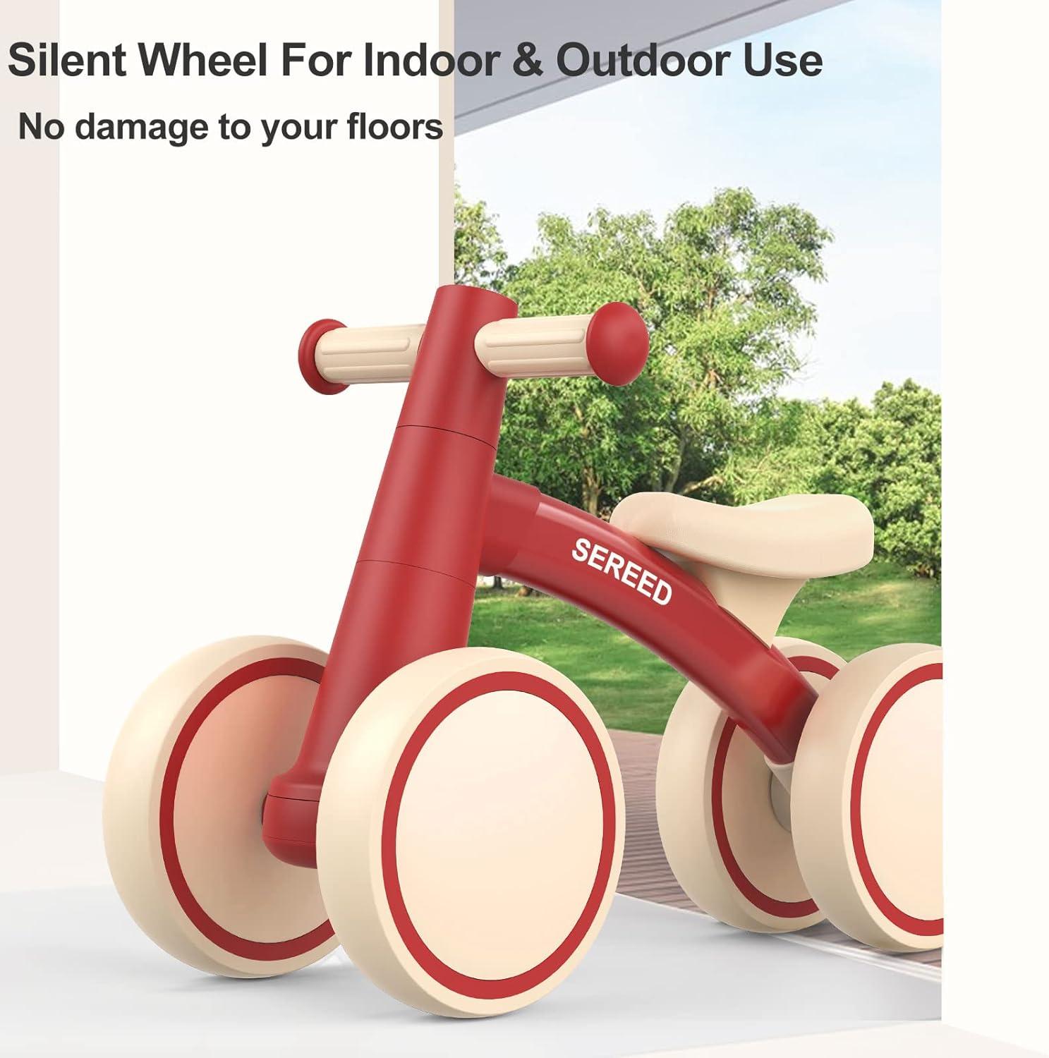 imageSEREED Baby Balance Bike for 1 Year Old Boys Girls 1224 Month Toddler Balance Bike 4 Wheels Toddler First Bike First Birthday GiftsRed