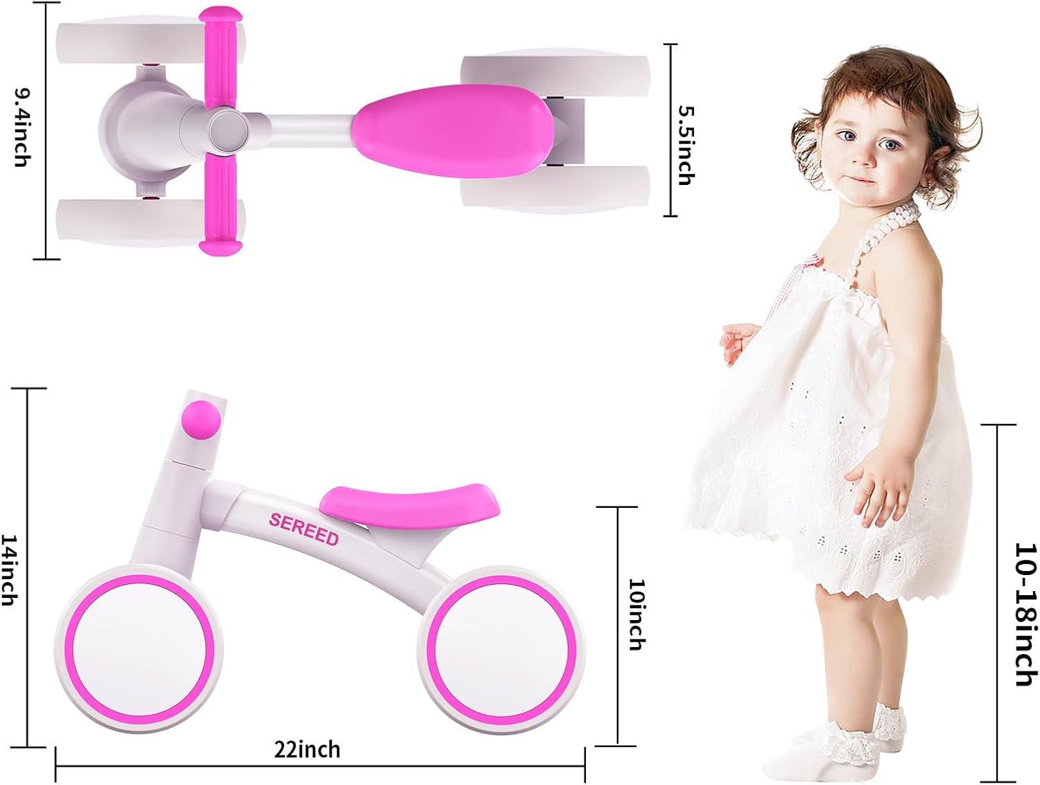 imageSEREED Baby Balance Bike for 1 Year Old Boys Girls 1224 Month Toddler Balance Bike 4 Wheels Toddler First Bike First Birthday GiftsRose red