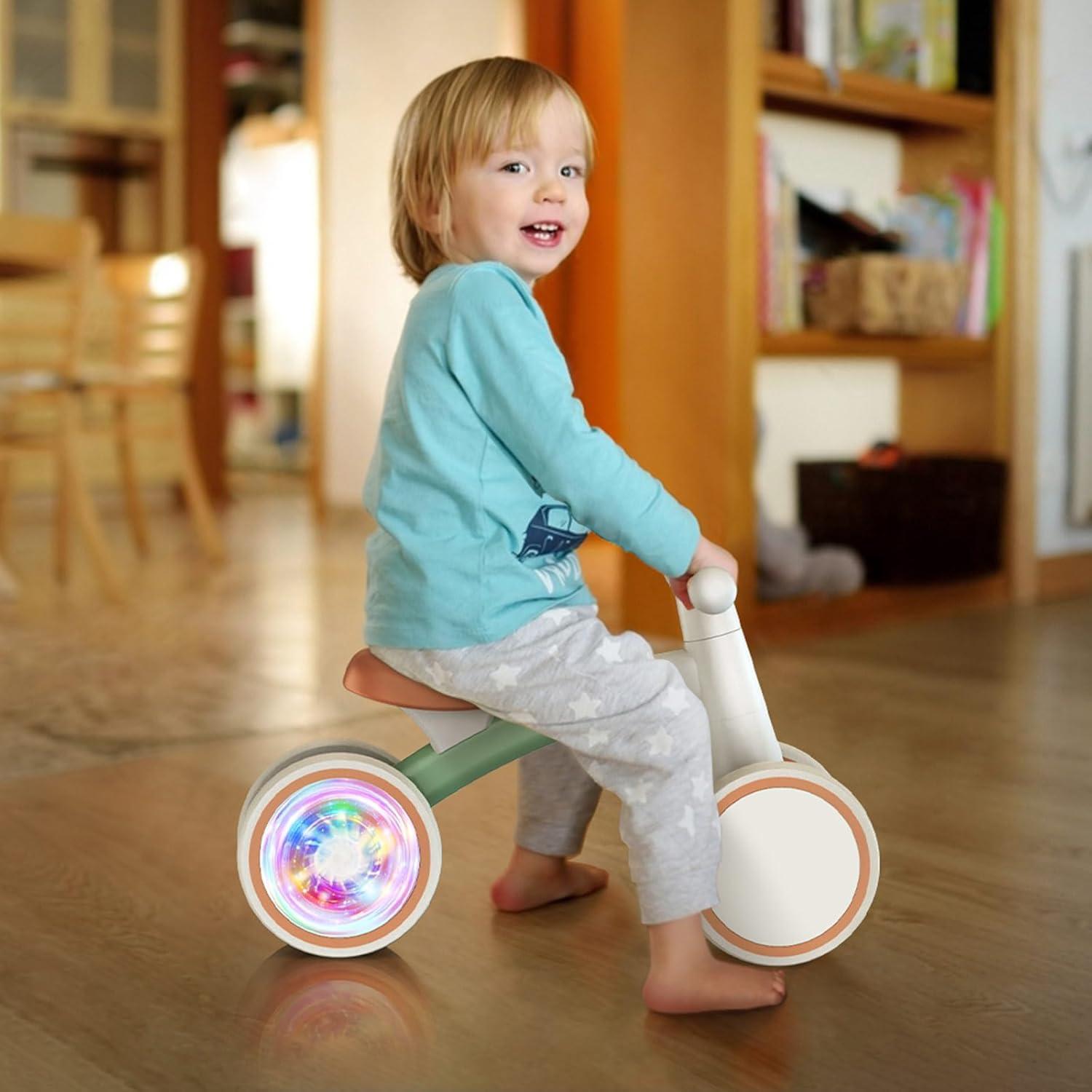 imageSEREED Colorful Lighting Baby Balance Bike Toys for 1 Year Old Boys Girls 1224 Month Toddler Balance Bike with 4 Silence Wheels First Birthday Gift GreenGreen