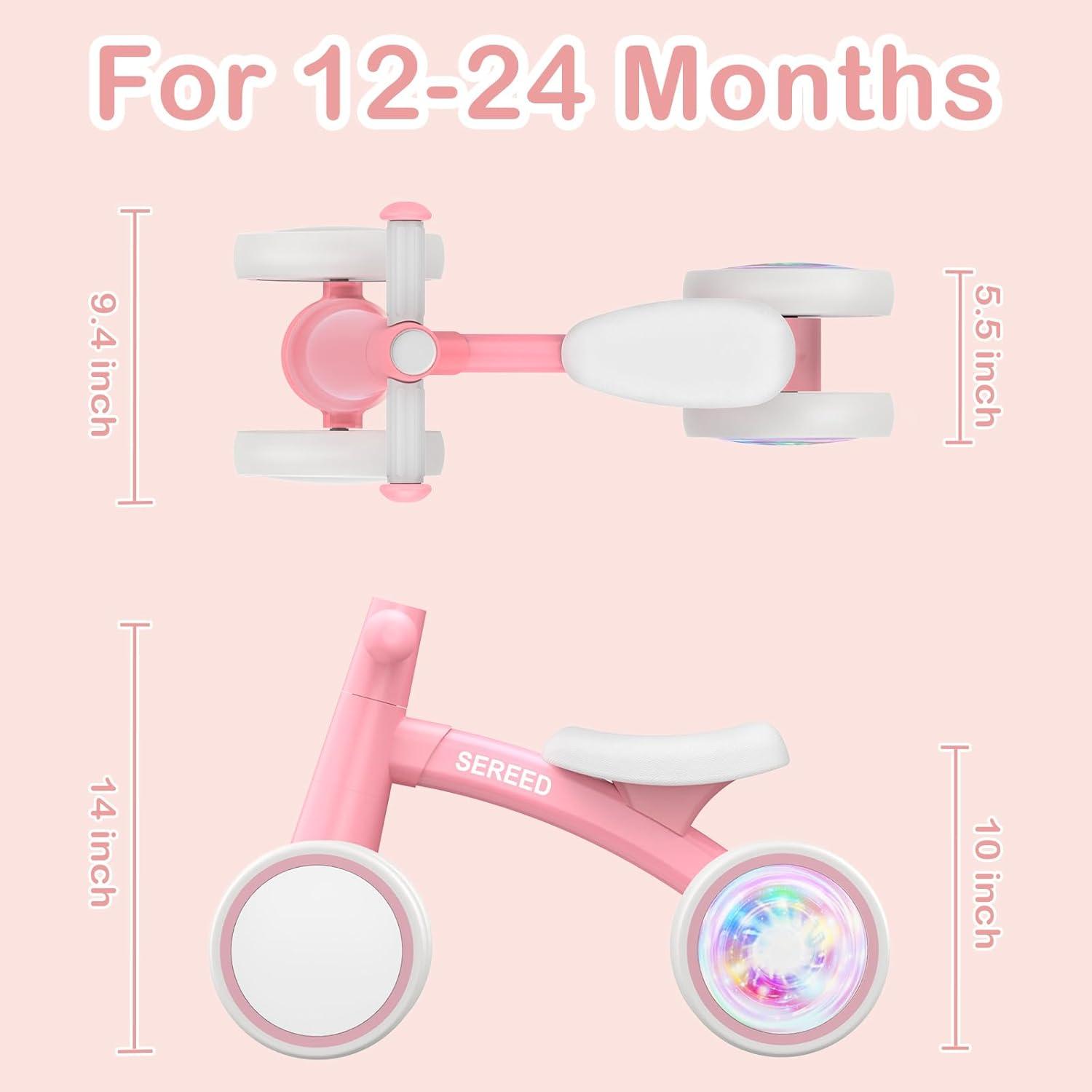 imageSEREED Colorful Lighting Baby Balance Bike Toys for 1 Year Old Boys Girls 1224 Month Toddler Balance Bike with 4 Silence Wheels First Birthday Gift GreenPink