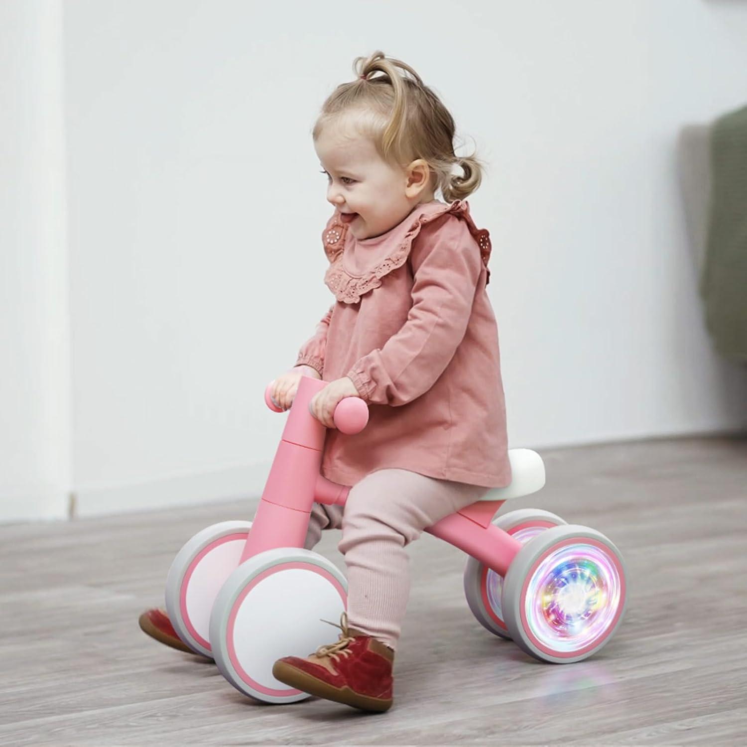 imageSEREED Colorful Lighting Baby Balance Bike Toys for 1 Year Old Boys Girls 1224 Month Toddler Balance Bike with 4 Silence Wheels First Birthday Gift GreenPink