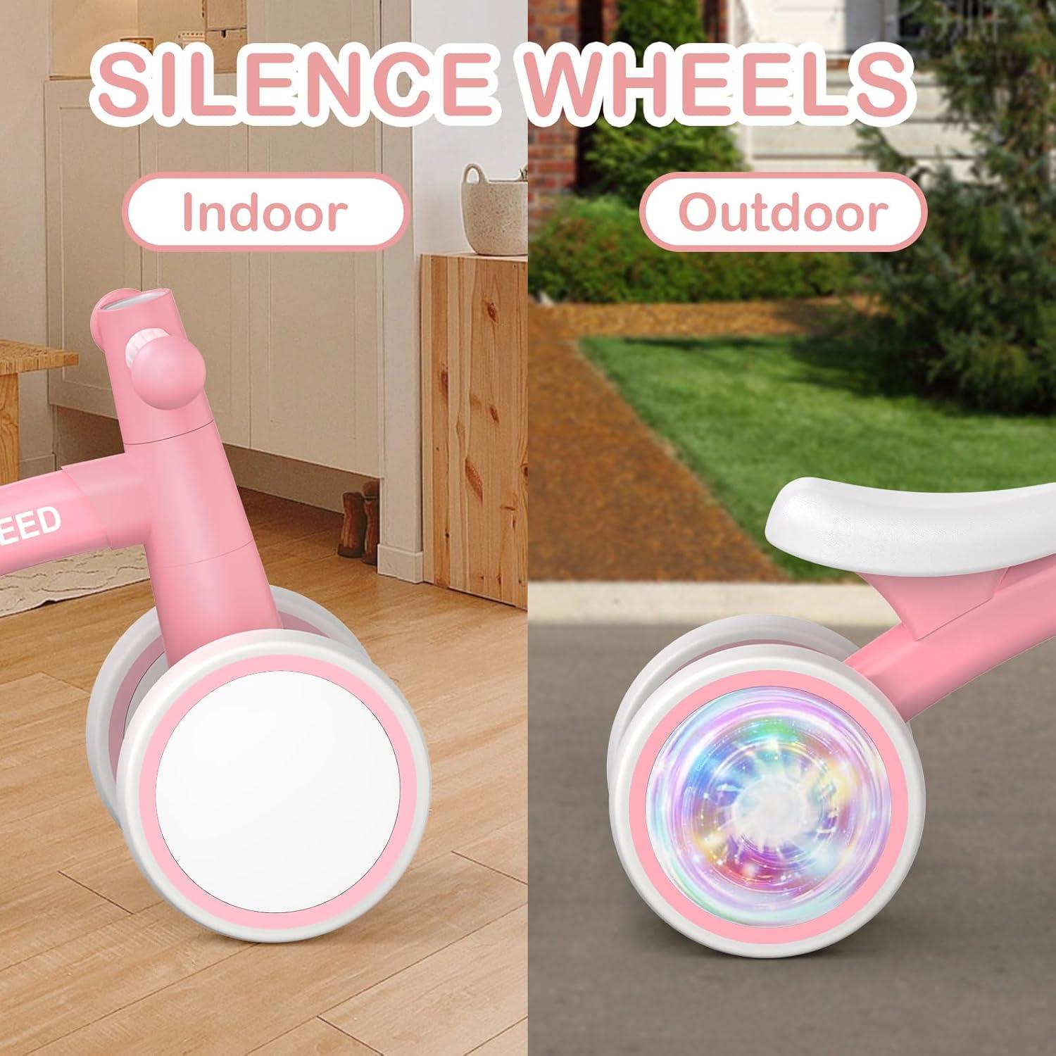 imageSEREED Colorful Lighting Baby Balance Bike Toys for 1 Year Old Boys Girls 1224 Month Toddler Balance Bike with 4 Silence Wheels First Birthday Gift GreenPink
