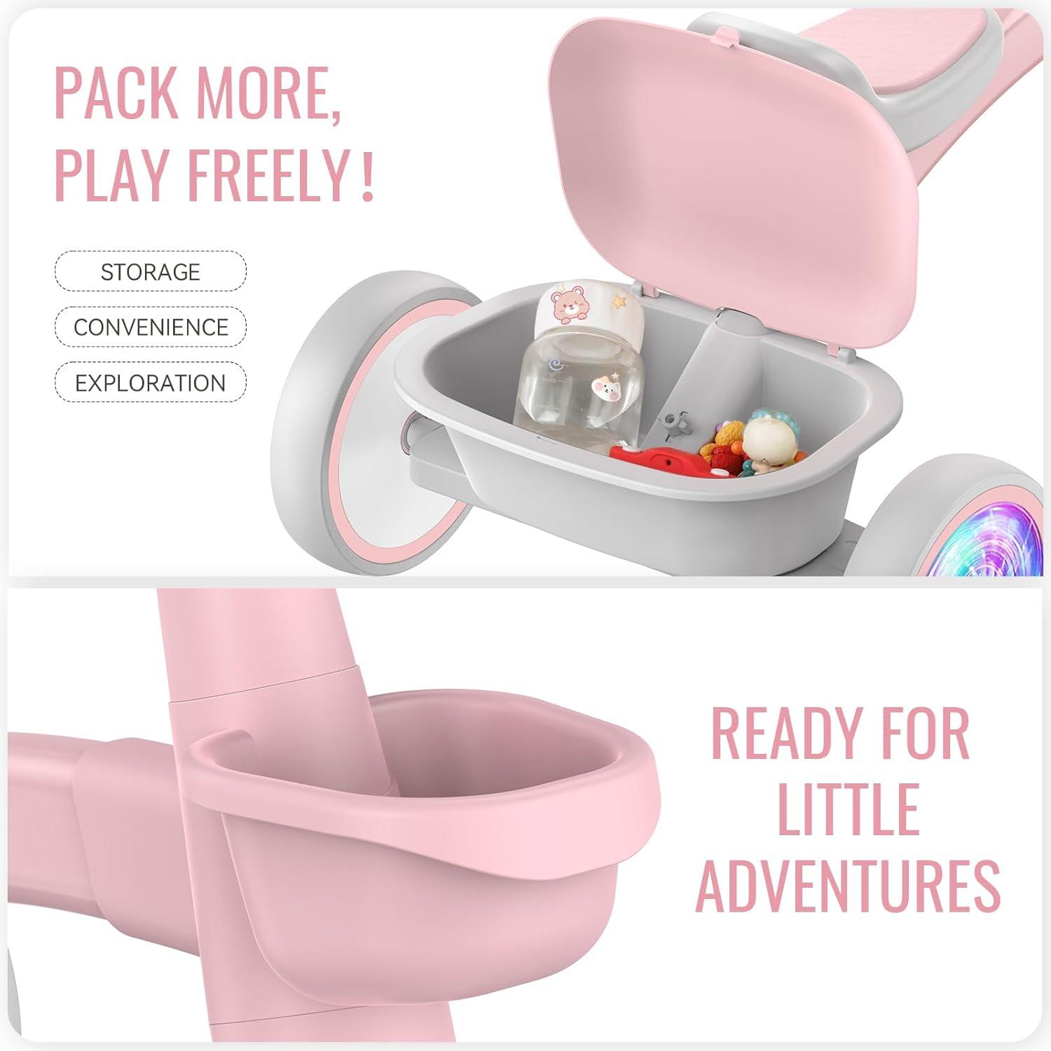 imageSEREED Colorful Lighting Toddler Tricycle for 25 Years Old Boys Adjustable SeatampampHandlebar Trike Removable Basket Birthday Gift Idea for Kids Ages 2 BlackPink