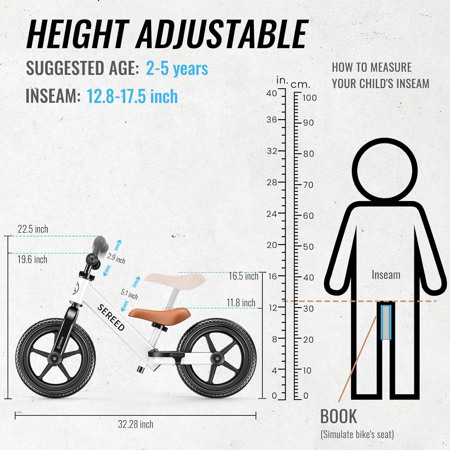 imageSEREED Toddler Balance Bike 2 Year Old No Pedal Kids Bicycle Toys for 25 Years Old ToolFree Adjustment Customize Plate with Stickers Gift for 23 Boys Girls WhiteWhite
