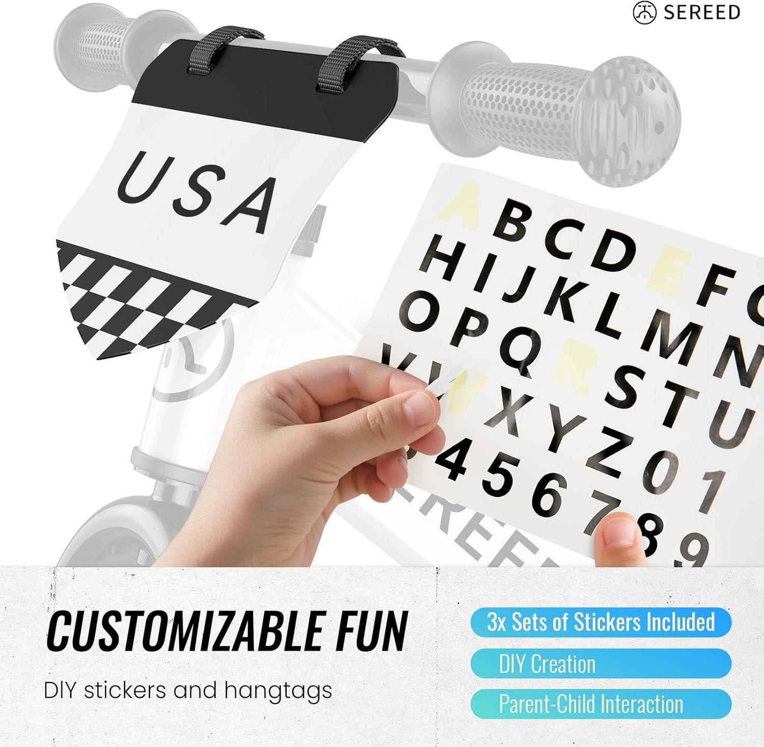 imageSEREED Toddler Balance Bike 2 Year Old No Pedal Kids Bicycle Toys for 25 Years Old ToolFree Adjustment Customize Plate with Stickers Gift for 23 Boys Girls WhiteWhite