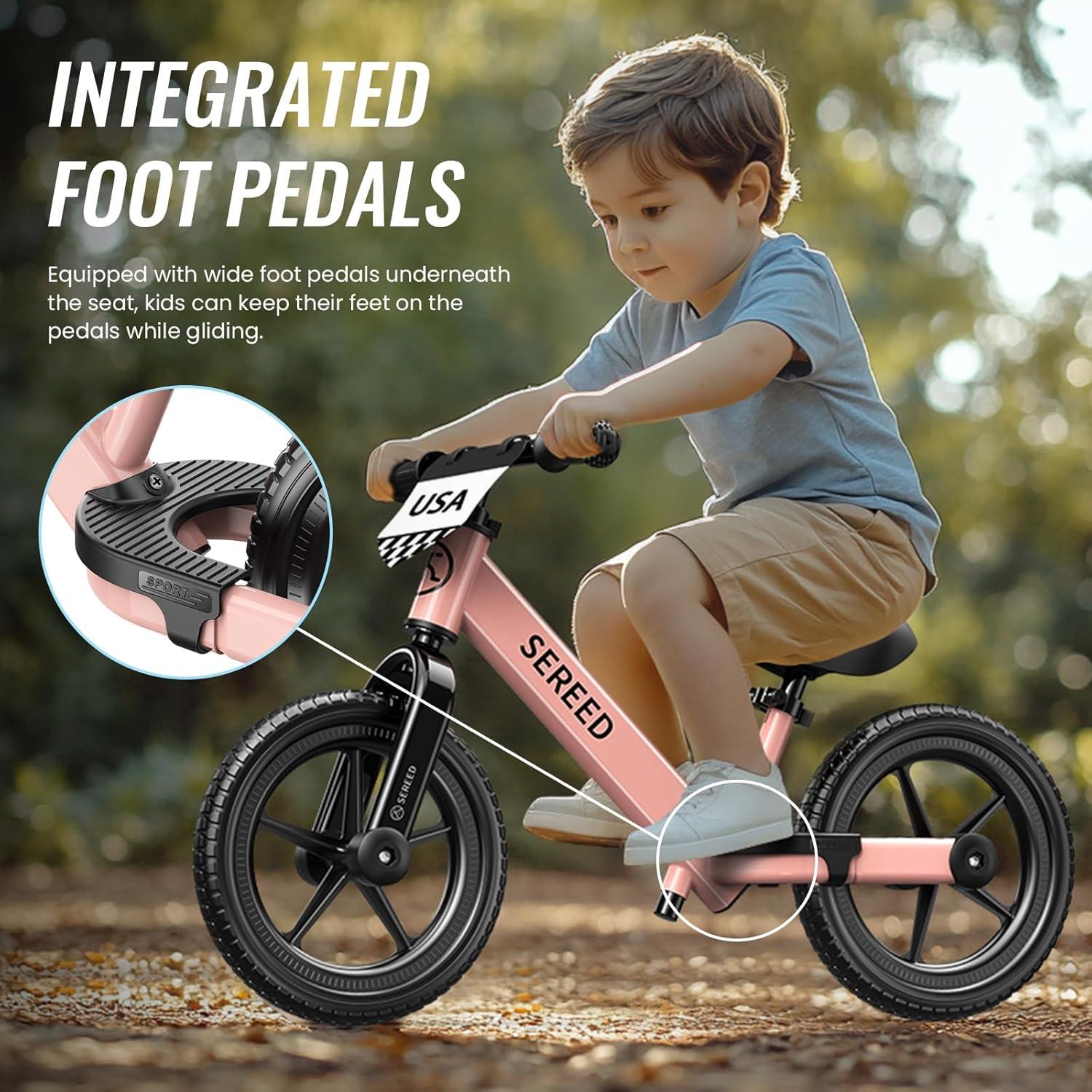imageSEREED Toddler Balance Bike 2 Year Old No Pedal Kids Bicycle Toys for 25 Years Old ToolFree Adjustment Customize Plate with Stickers Gift for 23 Boys Girls WhitePink