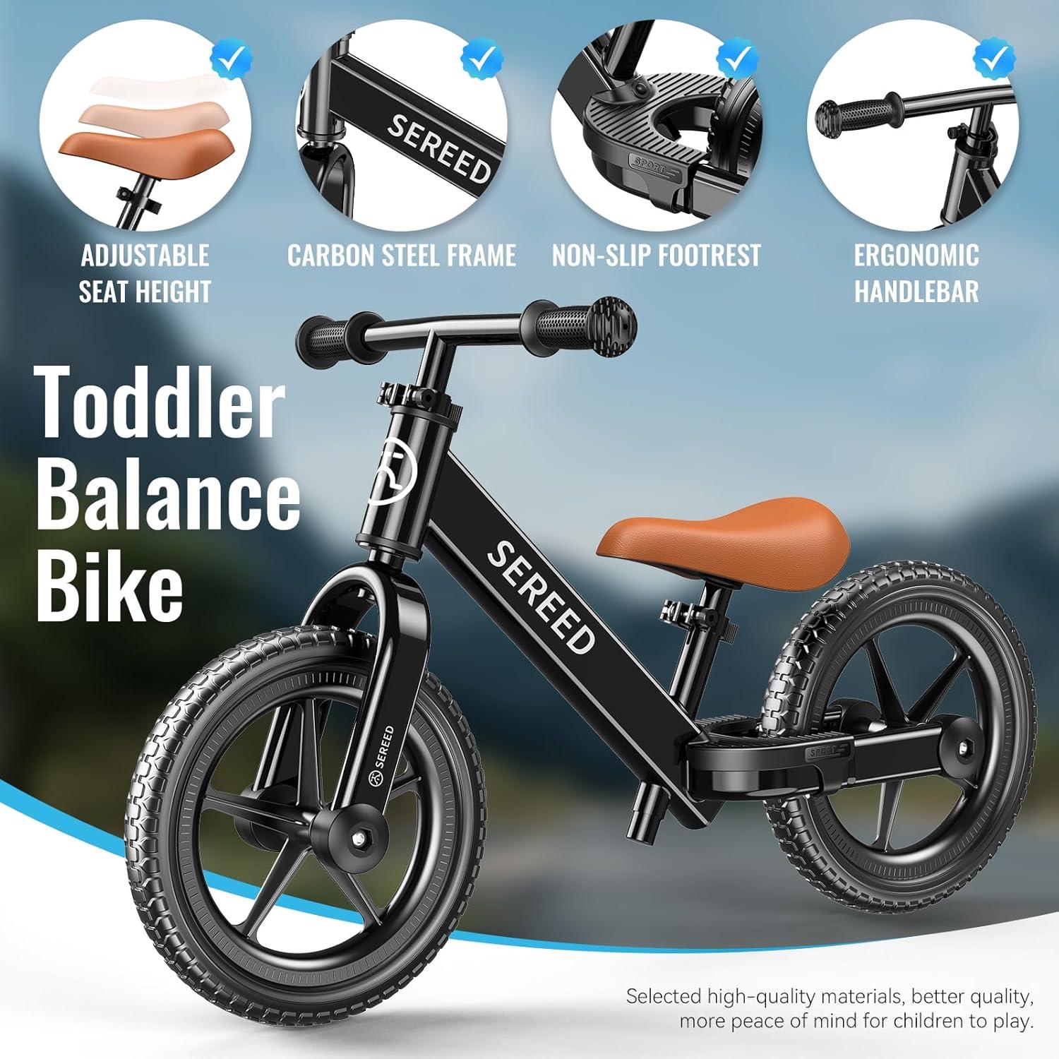 imageSEREED Toddler Balance Bike 2 Year Old No Pedal Kids Bicycle Toys for 25 Years Old ToolFree Adjustment Customize Plate with Stickers Gift for 23 Boys Girls WhiteBlack
