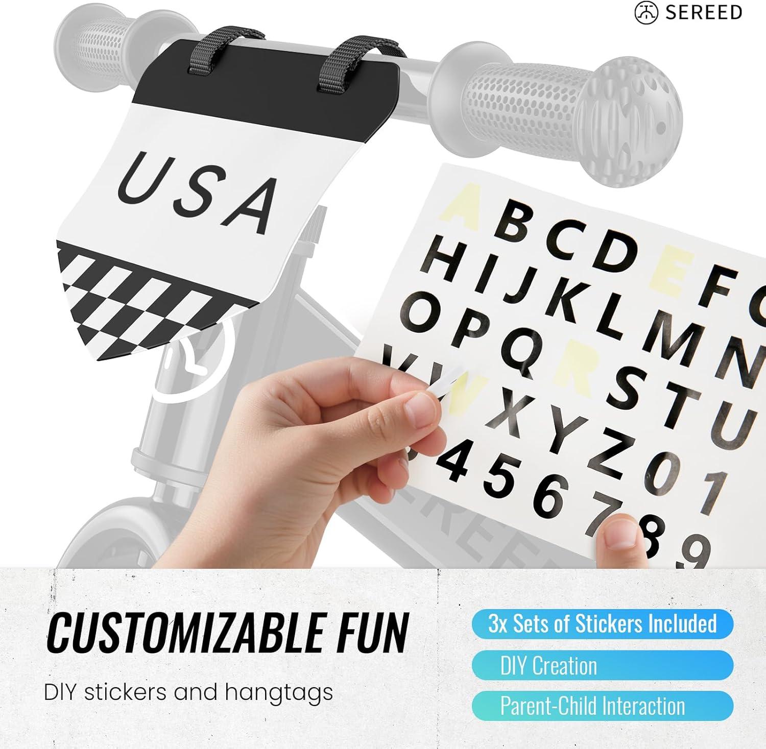 imageSEREED Toddler Balance Bike 2 Year Old No Pedal Kids Bicycle Toys for 25 Years Old ToolFree Adjustment Customize Plate with Stickers Gift for 23 Boys Girls WhiteBlack