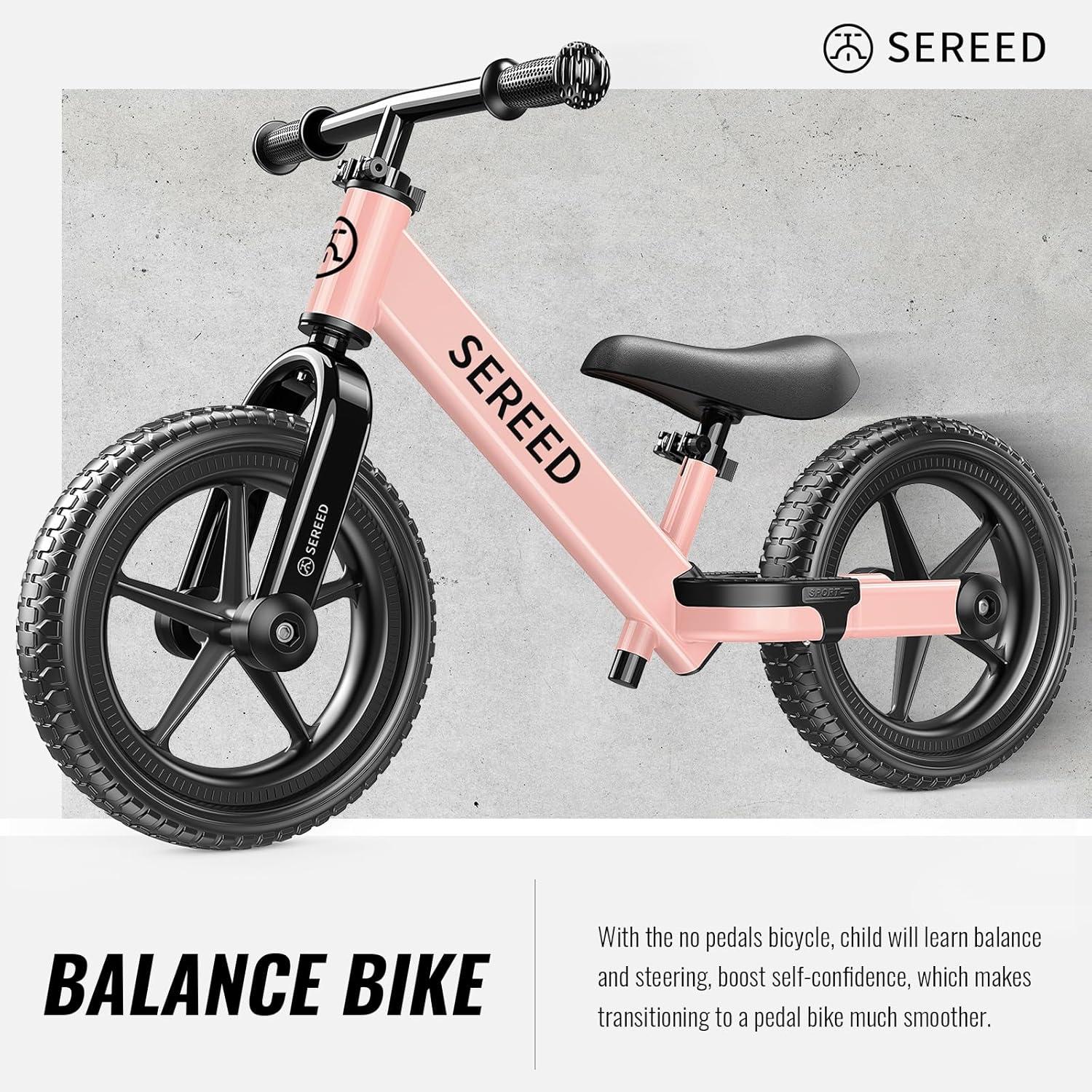 imageSEREED Toddler Balance Bike 2 Year Old No Pedal Kids Bicycle Toys for 25 Years Old ToolFree Adjustment Customize Plate with Stickers Gift for 23 Boys Girls WhitePink