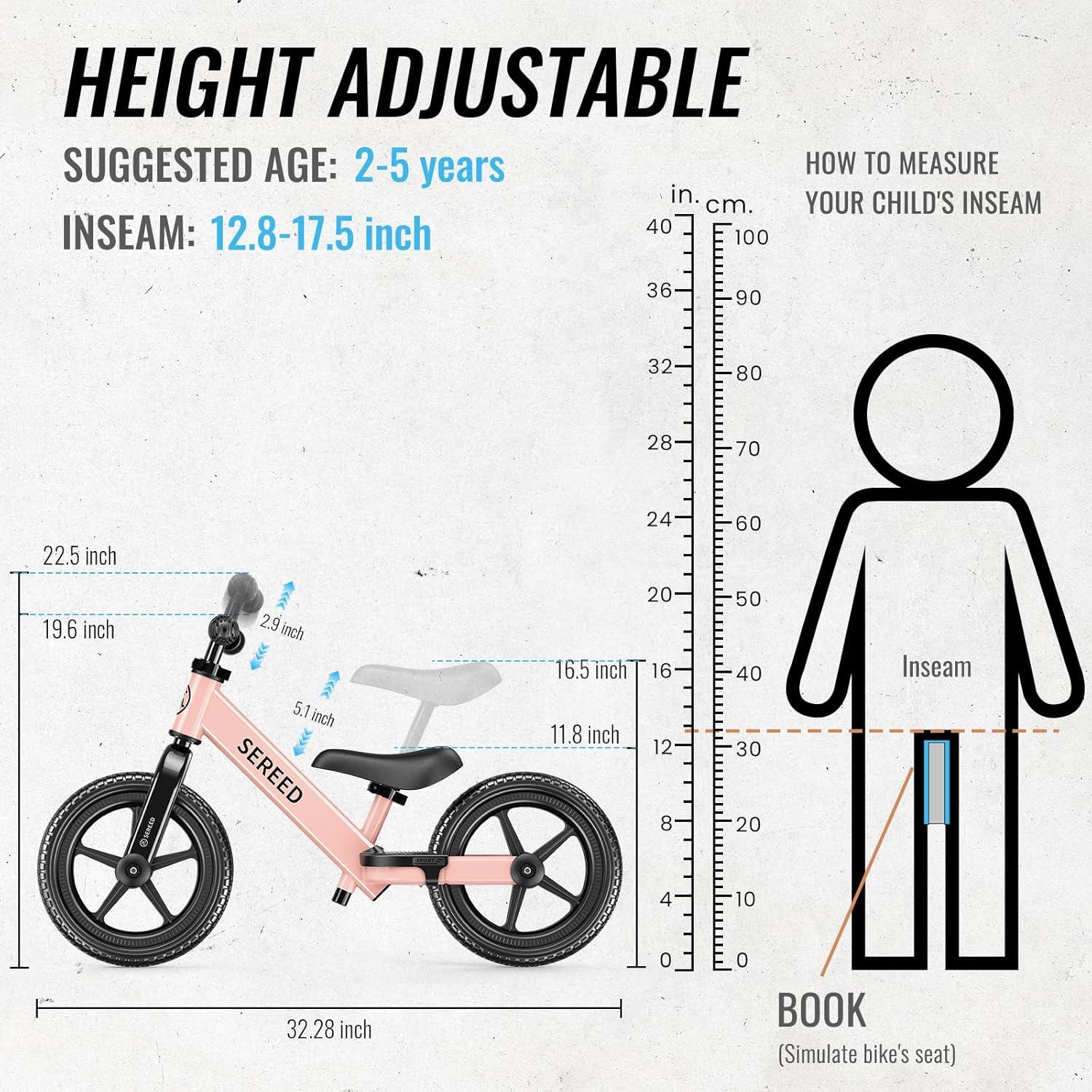 imageSEREED Toddler Balance Bike 2 Year Old No Pedal Kids Bicycle Toys for 25 Years Old ToolFree Adjustment Customize Plate with Stickers Gift for 23 Boys Girls WhitePink