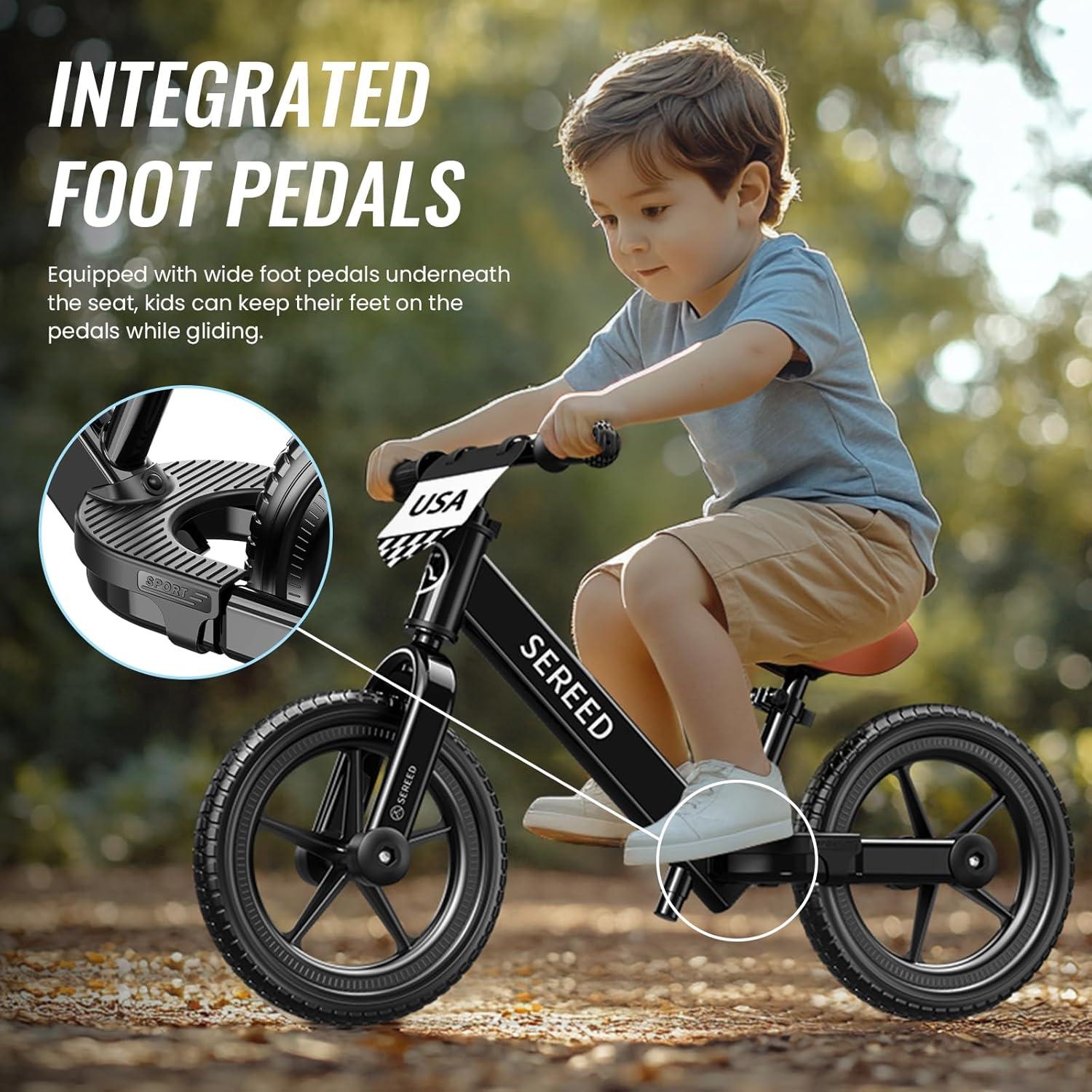 imageSEREED Toddler Balance Bike 2 Year Old No Pedal Kids Bicycle Toys for 25 Years Old ToolFree Adjustment Customize Plate with Stickers Gift for 23 Boys Girls WhiteBlack