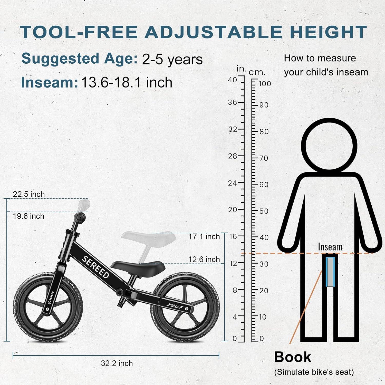 imageSEREED Toddler Balance Bike 2 Year Old No Pedal Kids Toy Bike for 25 Years Old ToolFree Adjustment Gift for 23 Girls Customize Plate with 3pcs Stickers PinkBlack