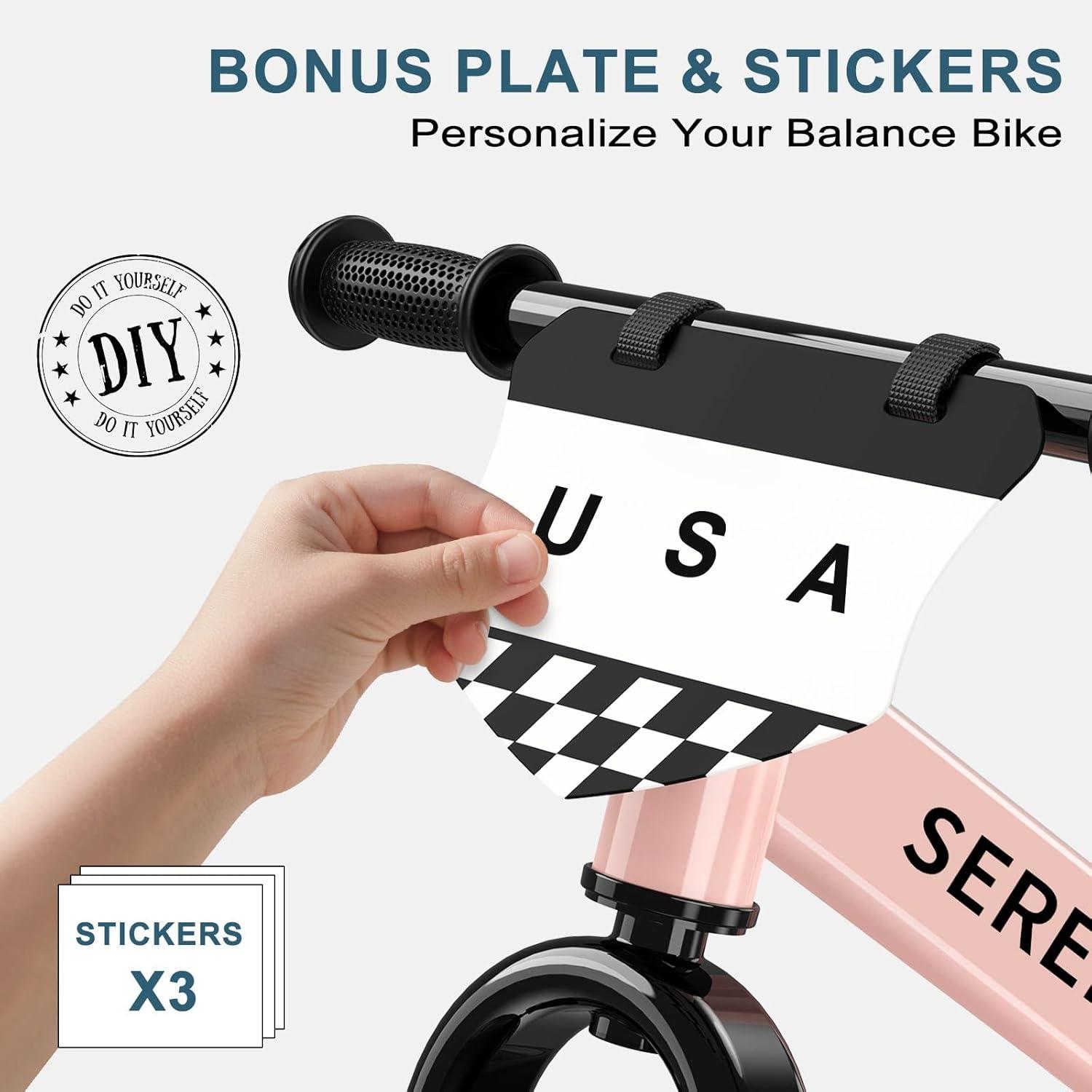 imageSEREED Toddler Balance Bike 2 Year Old No Pedal Kids Toy Bike for 25 Years Old ToolFree Adjustment Gift for 23 Girls Customize Plate with 3pcs Stickers PinkPink