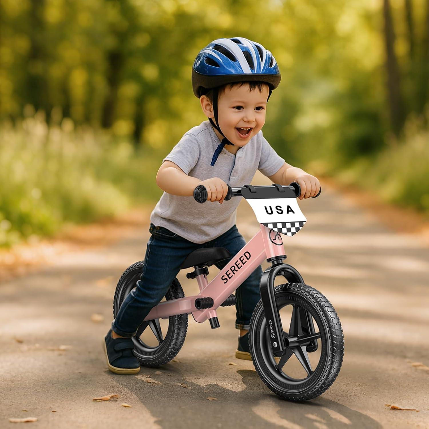 imageSEREED Toddler Balance Bike 2 Year Old No Pedal Kids Toy Bike for 25 Years Old ToolFree Adjustment Gift for 23 Girls Customize Plate with 3pcs Stickers PinkPink