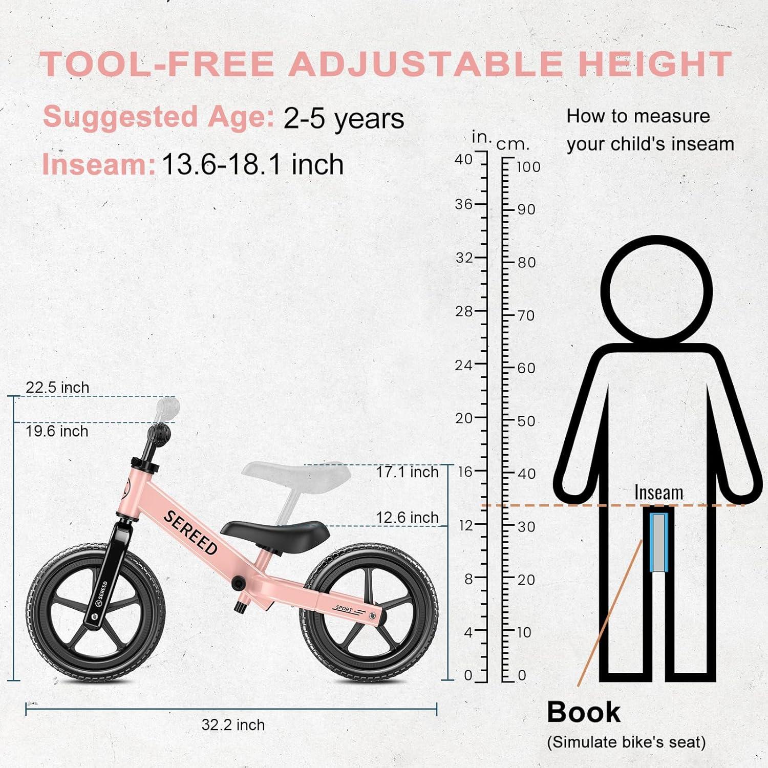 imageSEREED Toddler Balance Bike 2 Year Old No Pedal Kids Toy Bike for 25 Years Old ToolFree Adjustment Gift for 23 Girls Customize Plate with 3pcs Stickers PinkPink