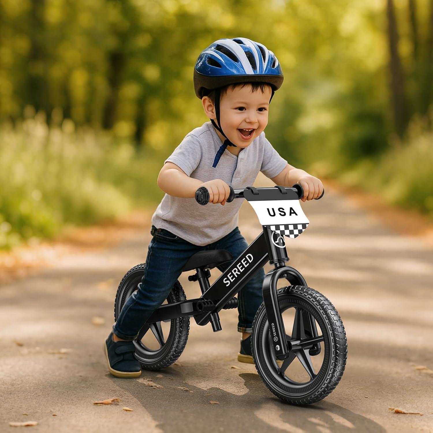 imageSEREED Toddler Balance Bike 2 Year Old No Pedal Kids Toy Bike for 25 Years Old ToolFree Adjustment Gift for 23 Girls Customize Plate with 3pcs Stickers PinkBlack