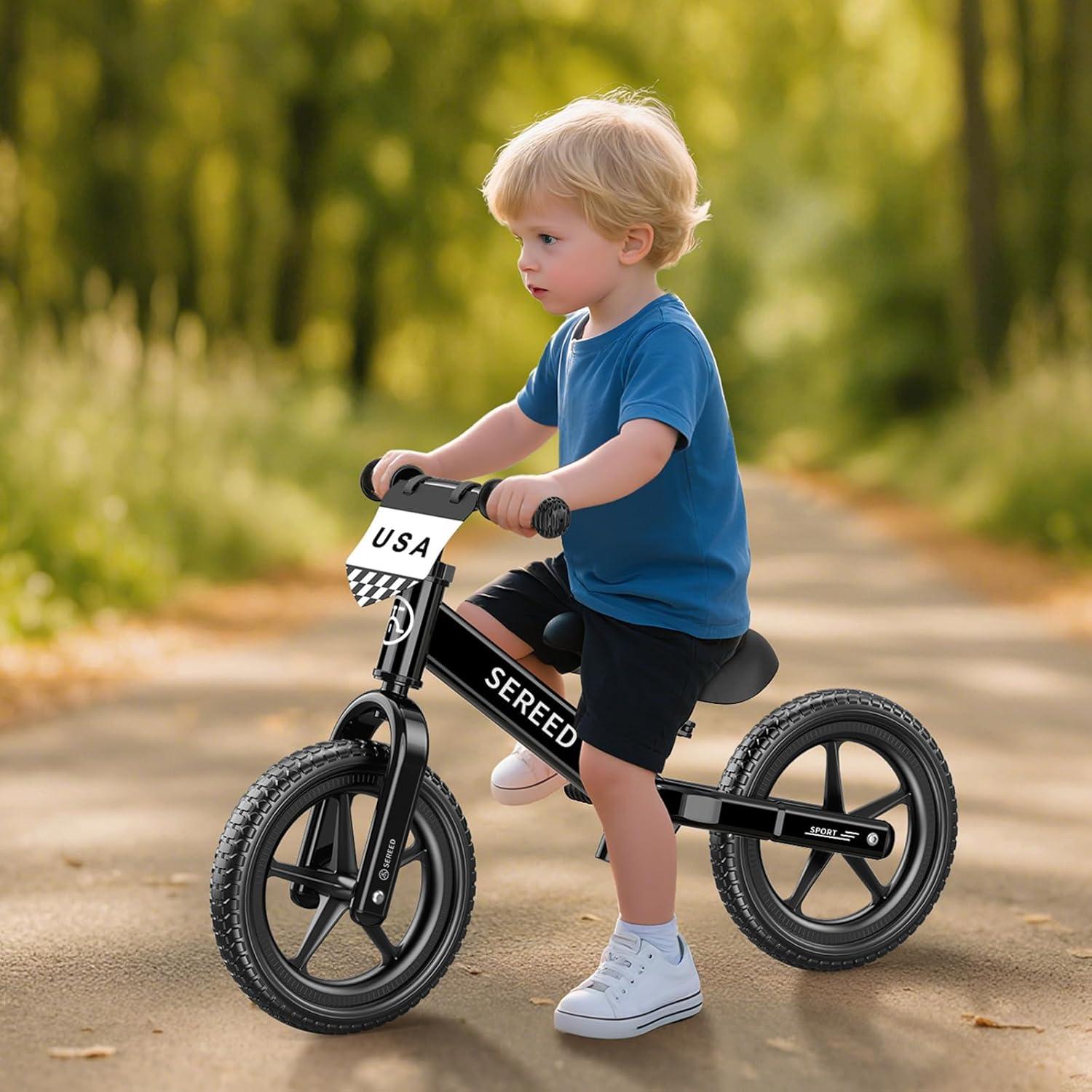 imageSEREED Toddler Balance Bike 2 Year Old No Pedal Kids Toy Bike for 25 Years Old ToolFree Adjustment Gift for 23 Girls Customize Plate with 3pcs Stickers PinkBlack