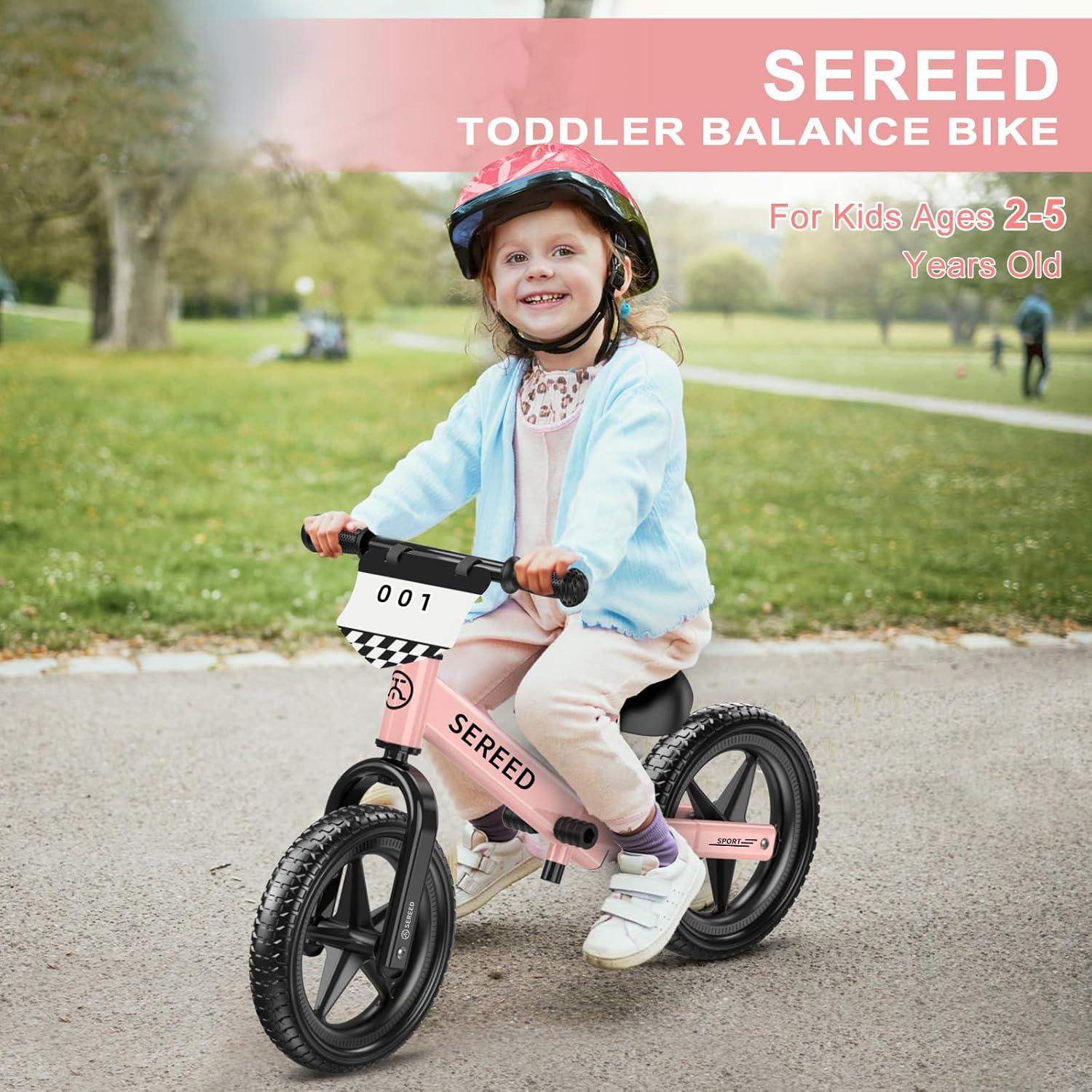imageSEREED Toddler Balance Bike 2 Year Old No Pedal Kids Toy Bike for 25 Years Old ToolFree Adjustment Gift for 23 Girls Customize Plate with 3pcs Stickers PinkPink