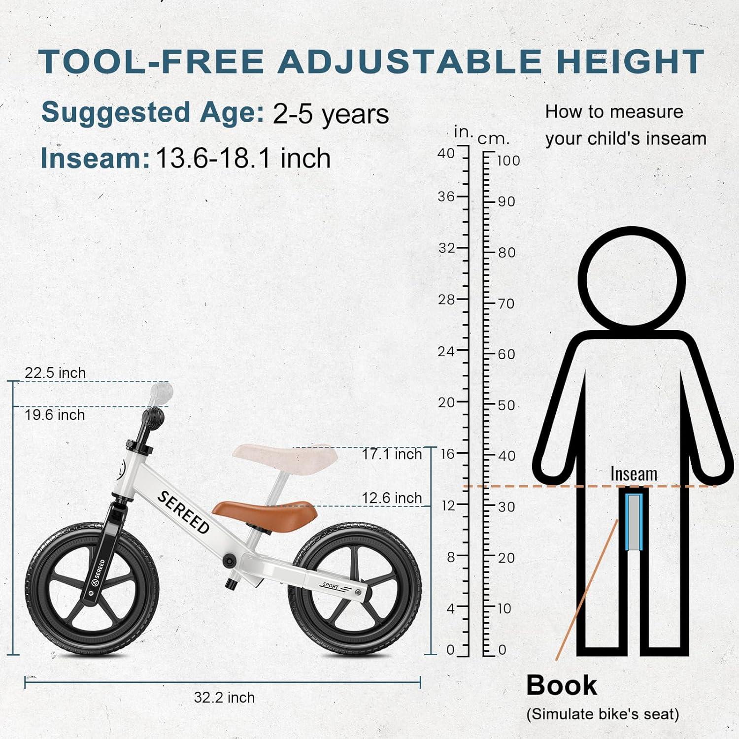 imageSEREED Toddler Balance Bike 2 Year Old No Pedal Kids Toy Bike for 25 Years Old ToolFree Adjustment Gift for 23 Girls Customize Plate with 3pcs Stickers PinkWhite
