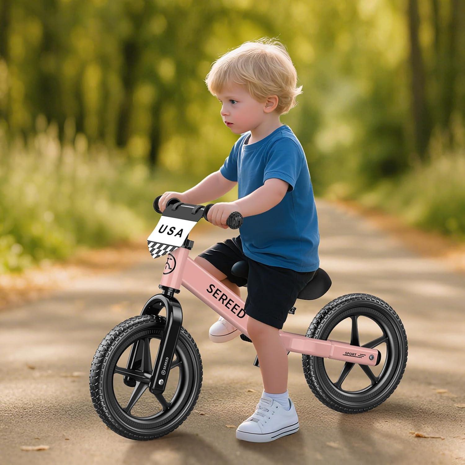 imageSEREED Toddler Balance Bike 2 Year Old No Pedal Kids Toy Bike for 25 Years Old ToolFree Adjustment Gift for 23 Girls Customize Plate with 3pcs Stickers PinkPink