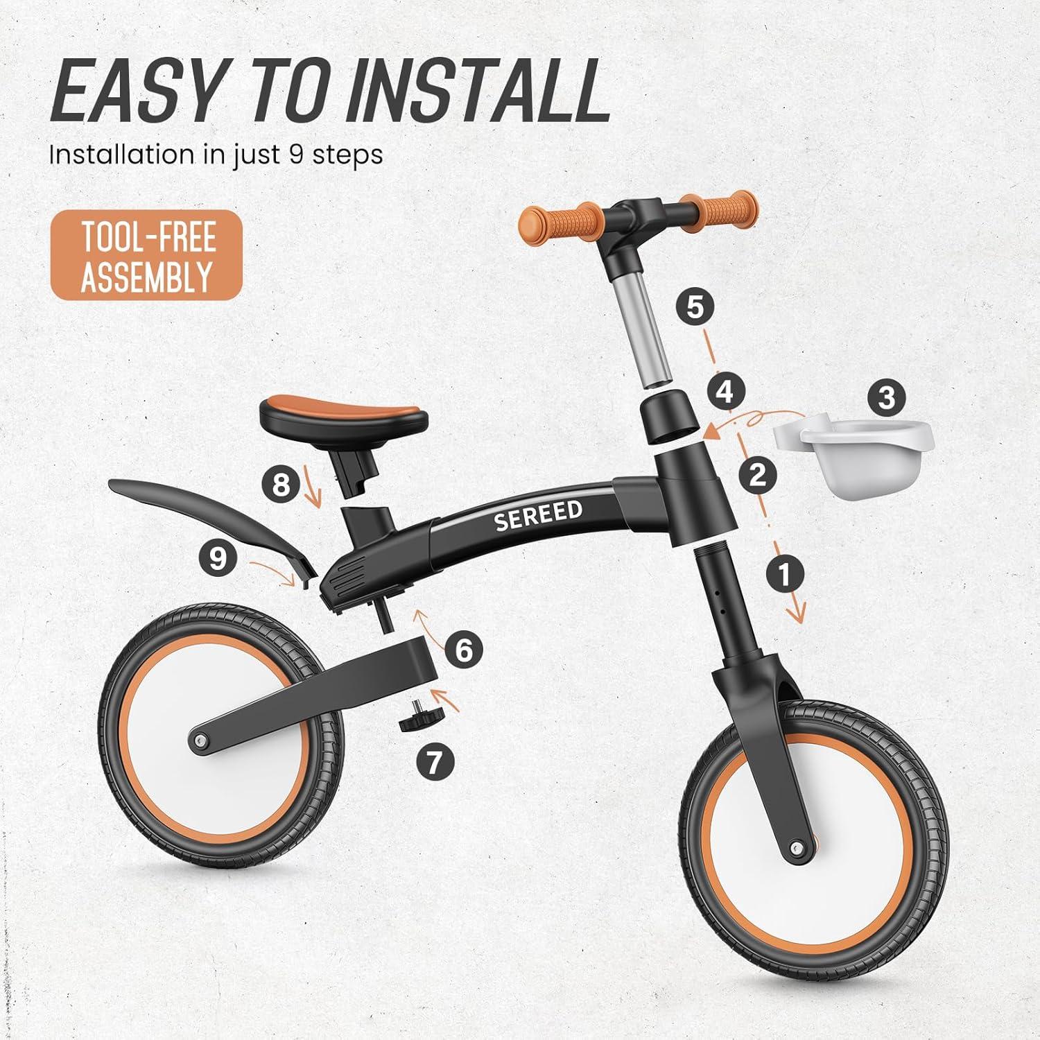 imageSEREED Toddler Balance Bike 25 Year Old 12 Inch Adjustable Folding Kids Bike Toy with Basket Birthday Gift for Age 3 4 5 Boys Girls ToolFree Assembly No Pedal BlackBlack