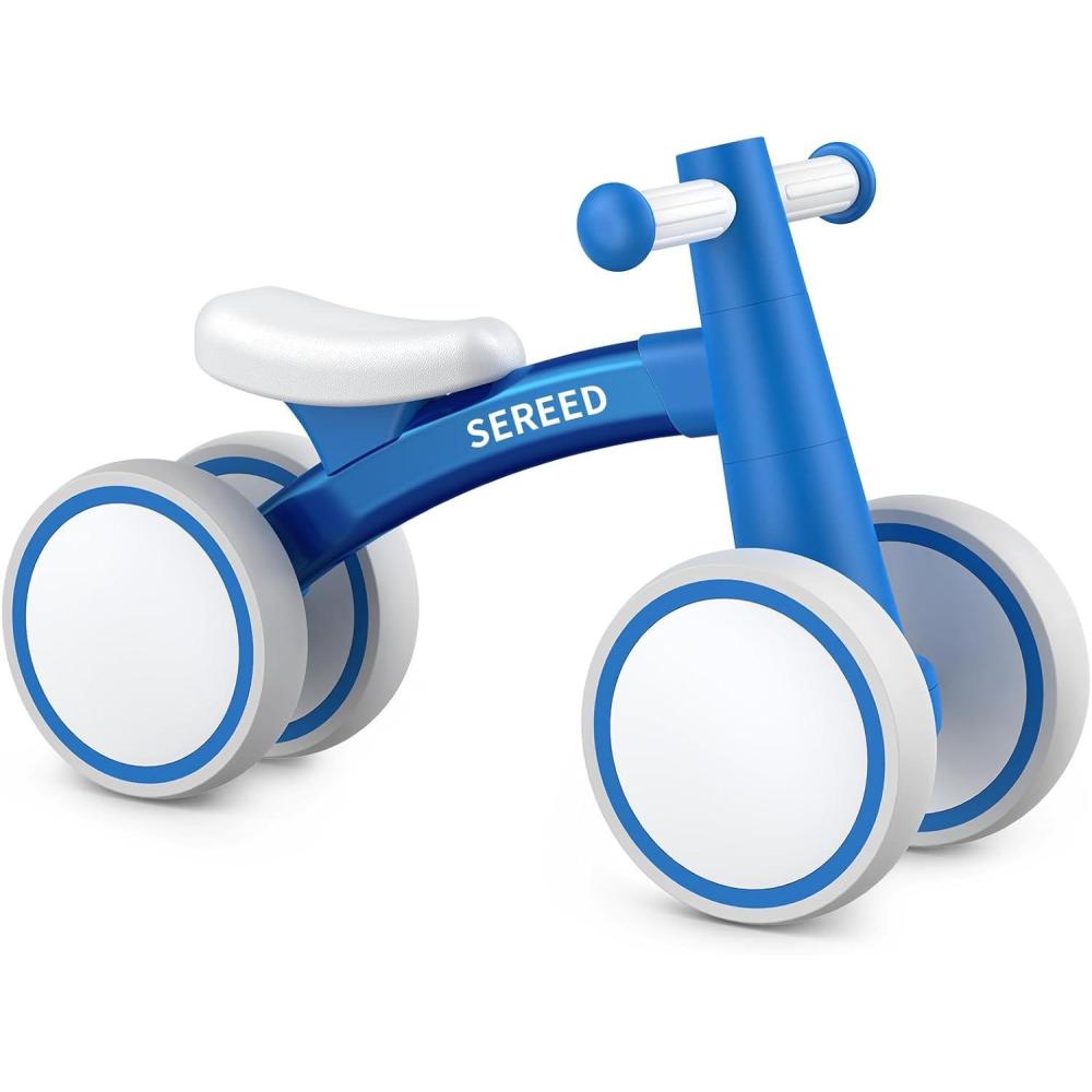 imageSEREED Baby Balance Bike for 1 Year Old Boys Girls 1224 Month Toddler Balance Bike 4 Wheels Toddler First Bike First Birthday GiftsBlue New