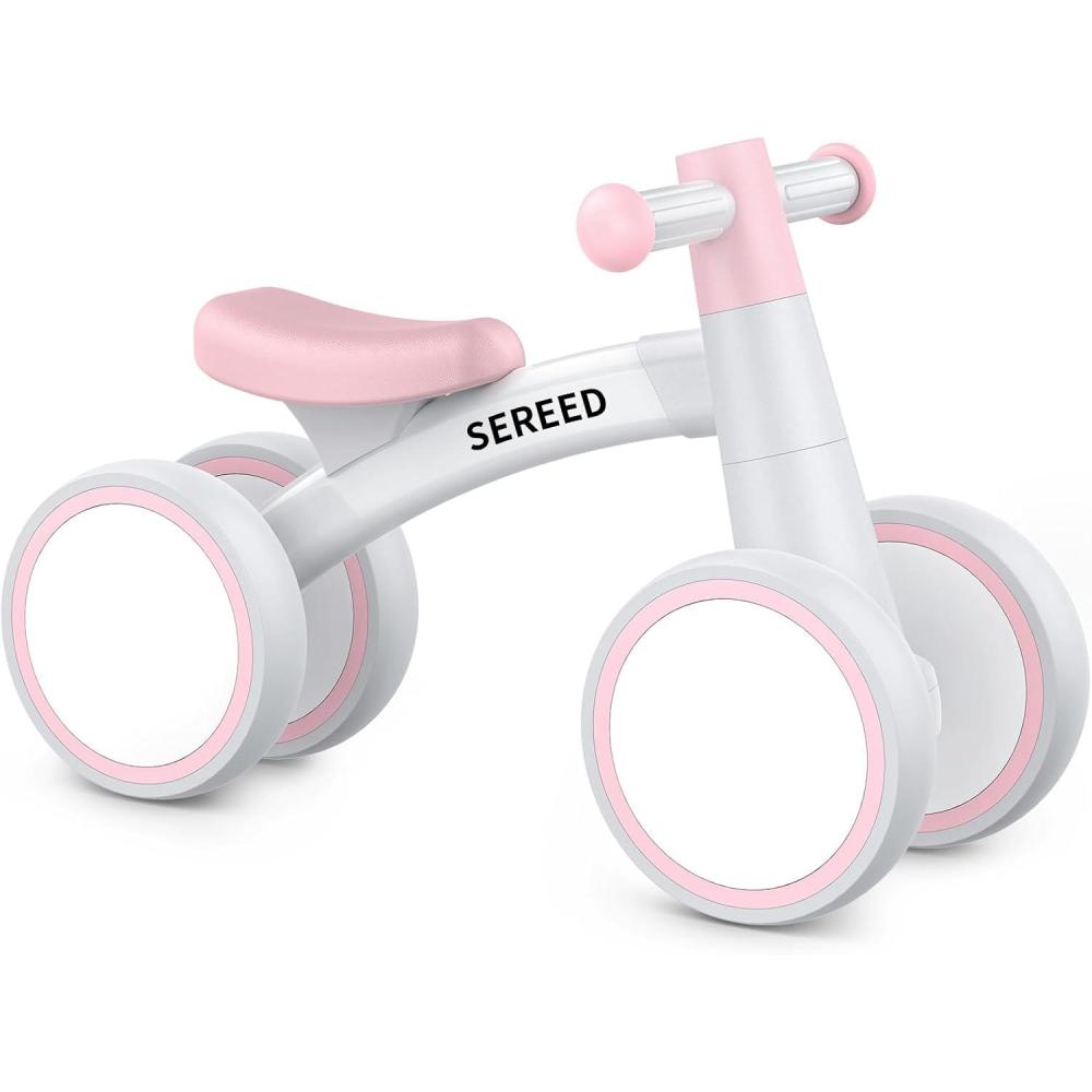 imageSEREED Baby Balance Bike for 1 Year Old Boys Girls 1224 Month Toddler Balance Bike 4 Wheels Toddler First Bike First Birthday GiftsPink