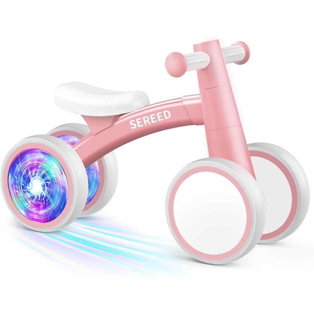 imageSEREED Colorful Lighting Baby Balance Bike Toys for 1 Year Old Boys Girls 1224 Month Toddler Balance Bike with 4 Silence Wheels First Birthday Gift GreenPink