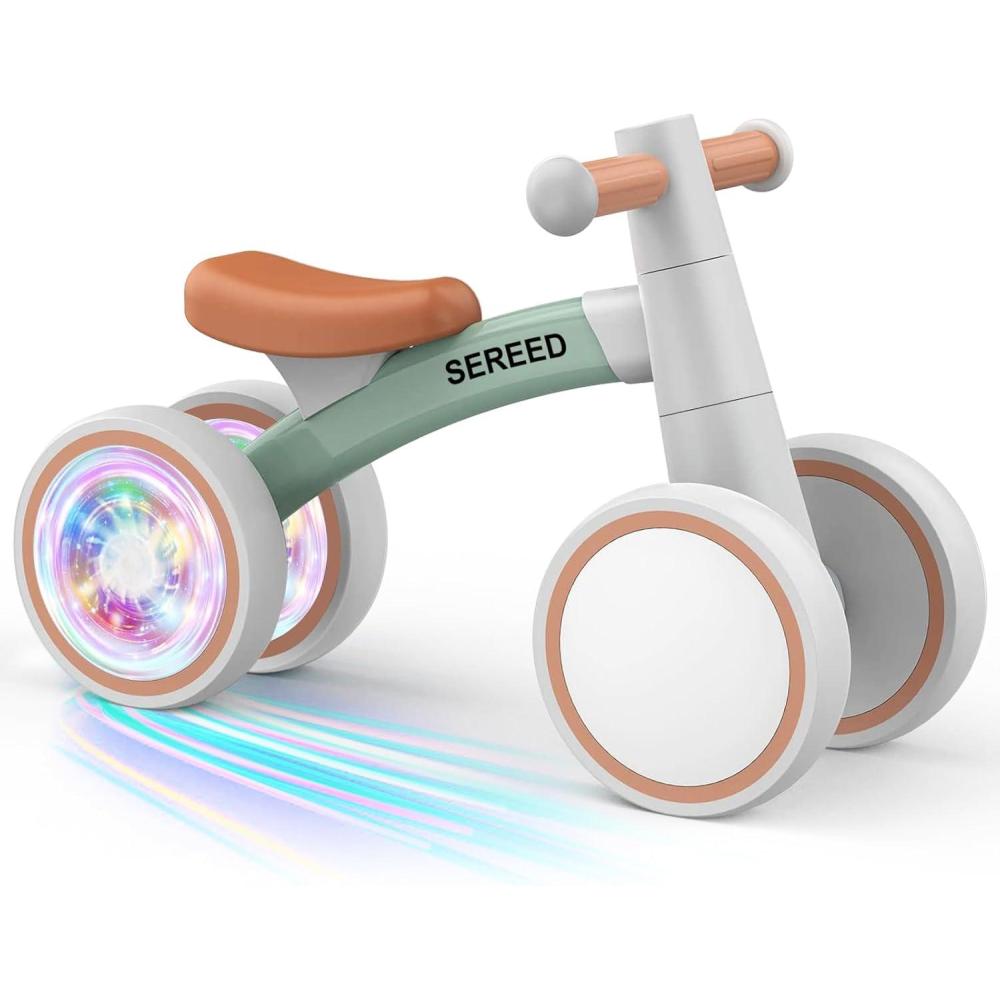 imageSEREED Colorful Lighting Baby Balance Bike Toys for 1 Year Old Boys Girls 1224 Month Toddler Balance Bike with 4 Silence Wheels First Birthday Gift GreenGreen