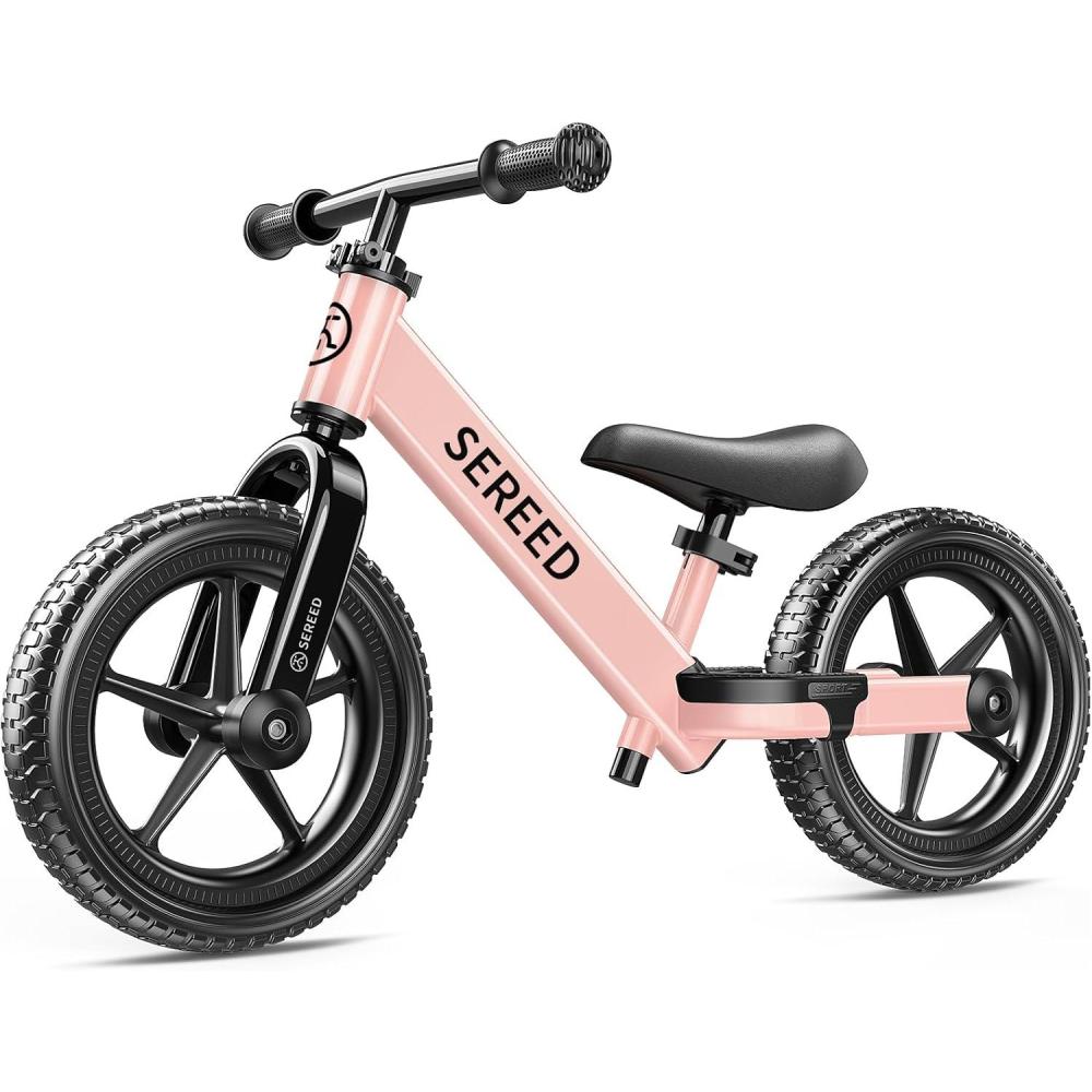 imageSEREED Toddler Balance Bike 2 Year Old No Pedal Kids Bicycle Toys for 25 Years Old ToolFree Adjustment Customize Plate with Stickers Gift for 23 Boys Girls WhitePink