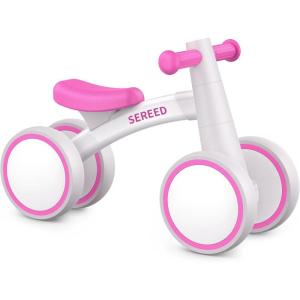 imageSEREED Baby Balance Bike for 1 Year Old Boys Girls 1224 Month Toddler Balance Bike 4 Wheels Toddler First Bike First Birthday GiftsRose red
