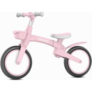 imageSEREED Toddler Balance Bike 25 Year Old 12 Inch Adjustable Folding Kids Bike Toy with Basket Birthday Gift for Age 3 4 5 Boys Girls ToolFree Assembly No Pedal BlackPink