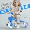 imageSEREED Colorful Lighting Toddler Tricycle for 25 Years Old Boys Girls Adjustable SeatampampHandlebar Trike Removable Basket Birthday Gift Idea for Kids Ages 2 BlueBlue