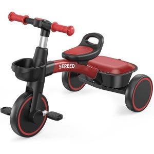 imageSEREED Toddler Tricycle for 25 Years Old Boys Girls Adjustable SeatampampHandlebar Trike Removable Basket Birthday Gift Idea for Kids Ages 2 Red BlackRed Black