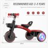 imageSEREED Colorful Lighting Toddler Tricycle for 25 Years Old Boys Adjustable SeatampampHandlebar Trike Removable Basket Birthday Gift Idea for Kids Ages 2 BlackRed Black