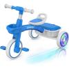 imageSEREED Colorful Lighting Toddler Tricycle for 25 Years Old Boys Adjustable SeatampampHandlebar Trike Removable Basket Birthday Gift Idea for Kids Ages 2 BlackBlue