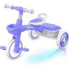 imageSEREED Colorful Lighting Toddler Tricycle for 25 Years Old Boys Adjustable SeatampampHandlebar Trike Removable Basket Birthday Gift Idea for Kids Ages 2 BlackPurple