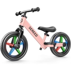 imageSEREED Toddler Balance Bike 2 Year Old No Pedal Kids Bicycle Toys for 25 Years Old ToolFree Adjustment Customize Plate with Stickers Gift for 23 Boys Girls White LightingPink Lighting